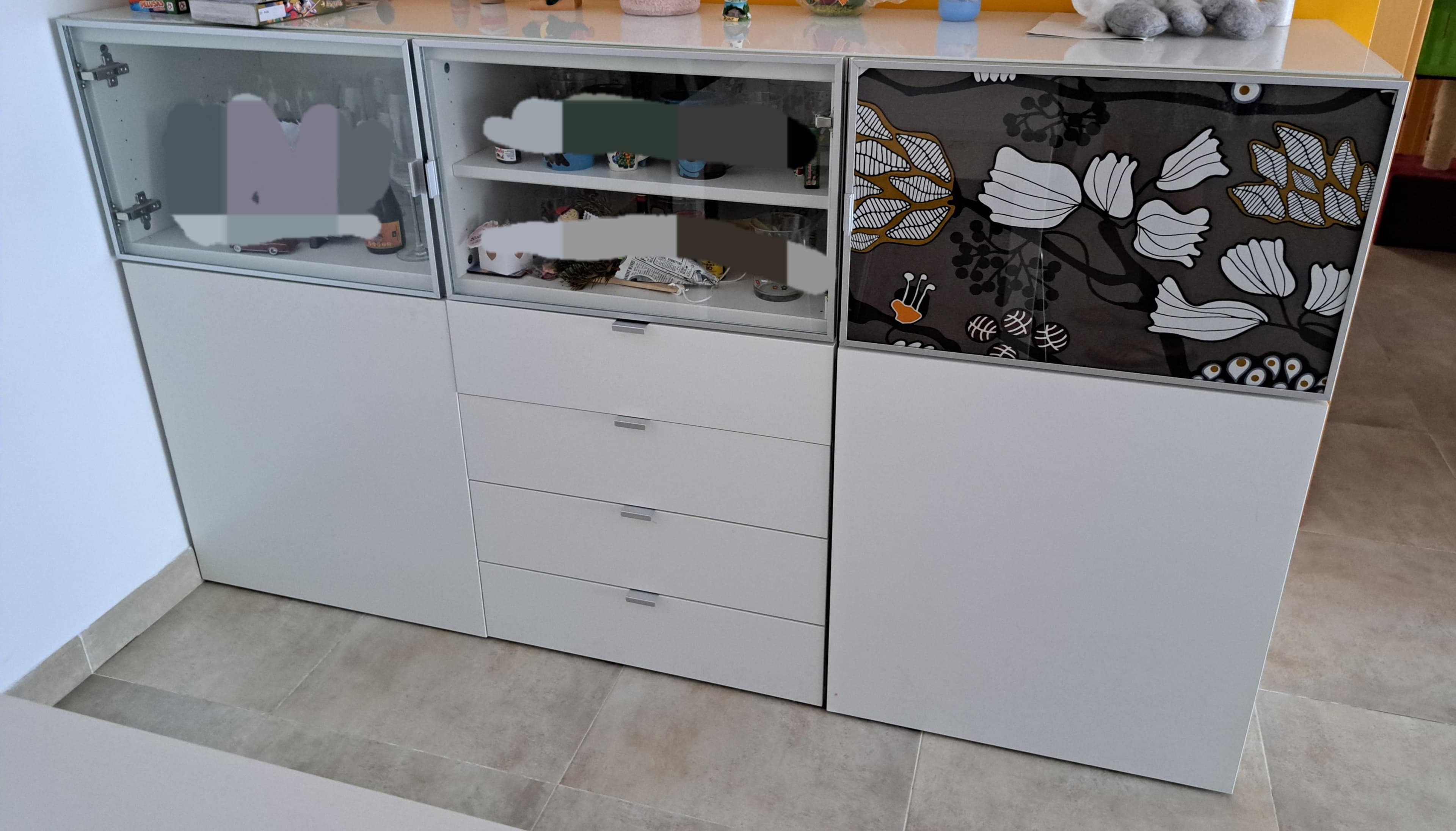 BESTÅ storage combination with drawers, white/Selsviken/Stubbarp dark grey, 180x42x74 cm