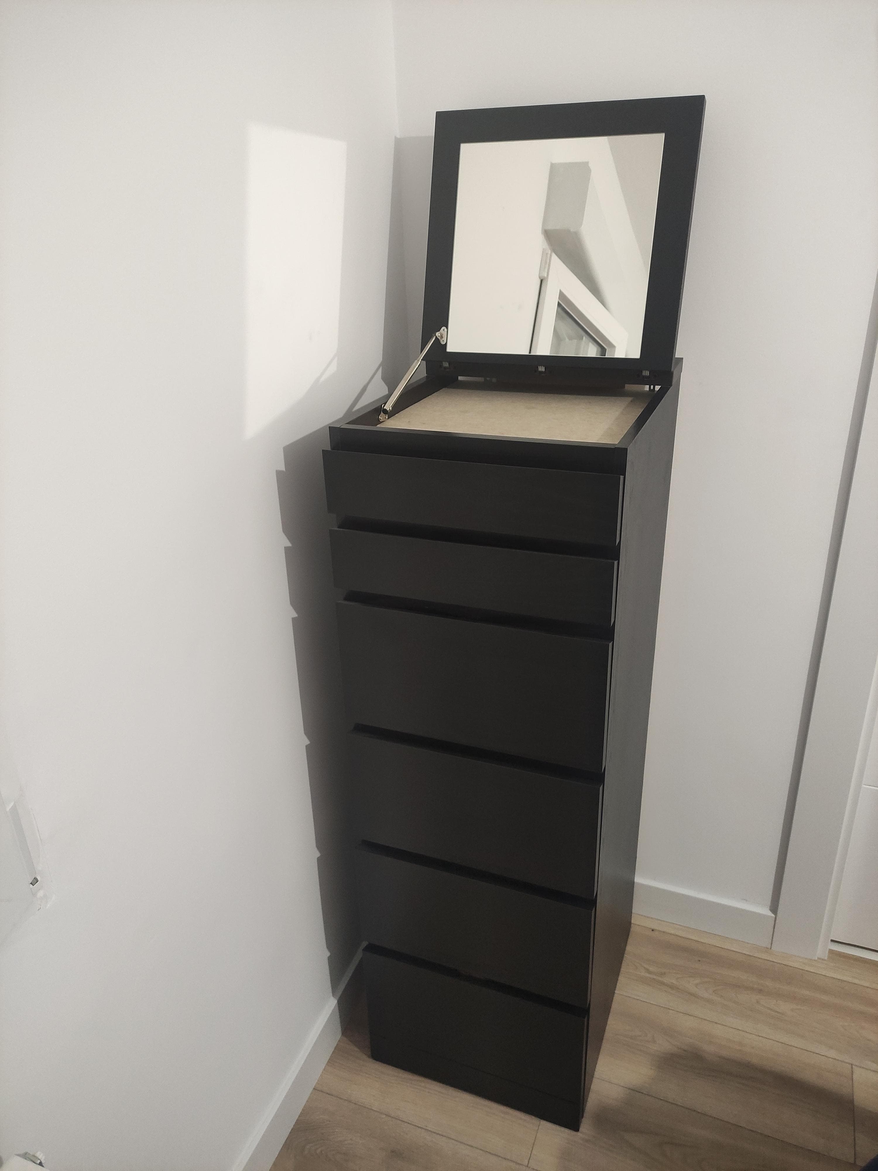 MALM cómoda de 6 cajones, negro-marrón/espejo, 40x123 cm