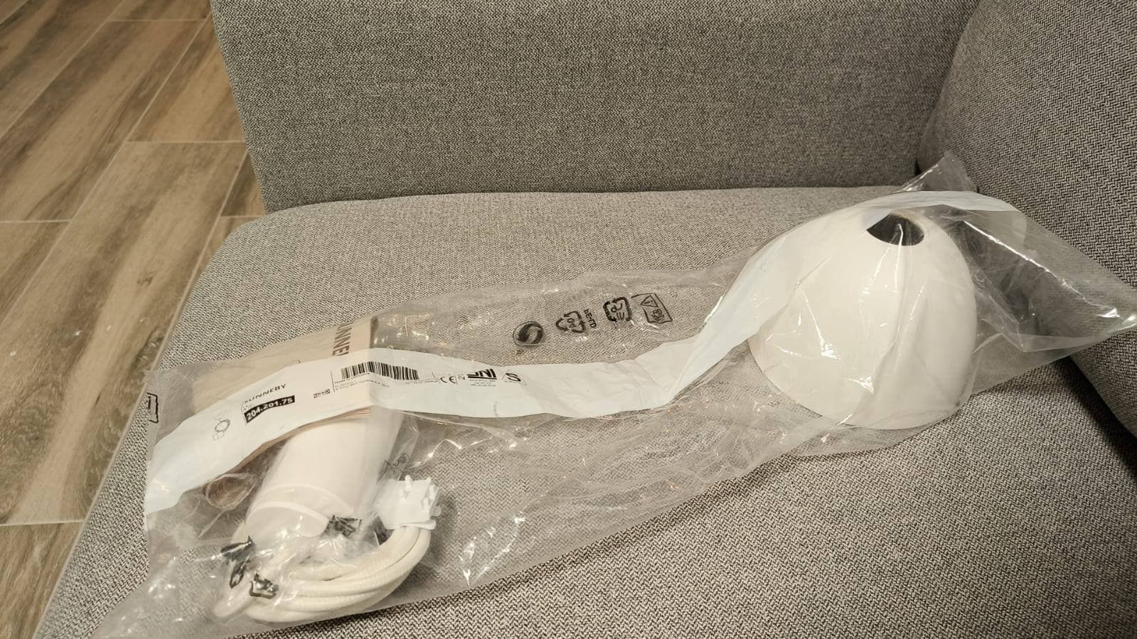 SUNNEBY cord set, white textile, 1.8 m