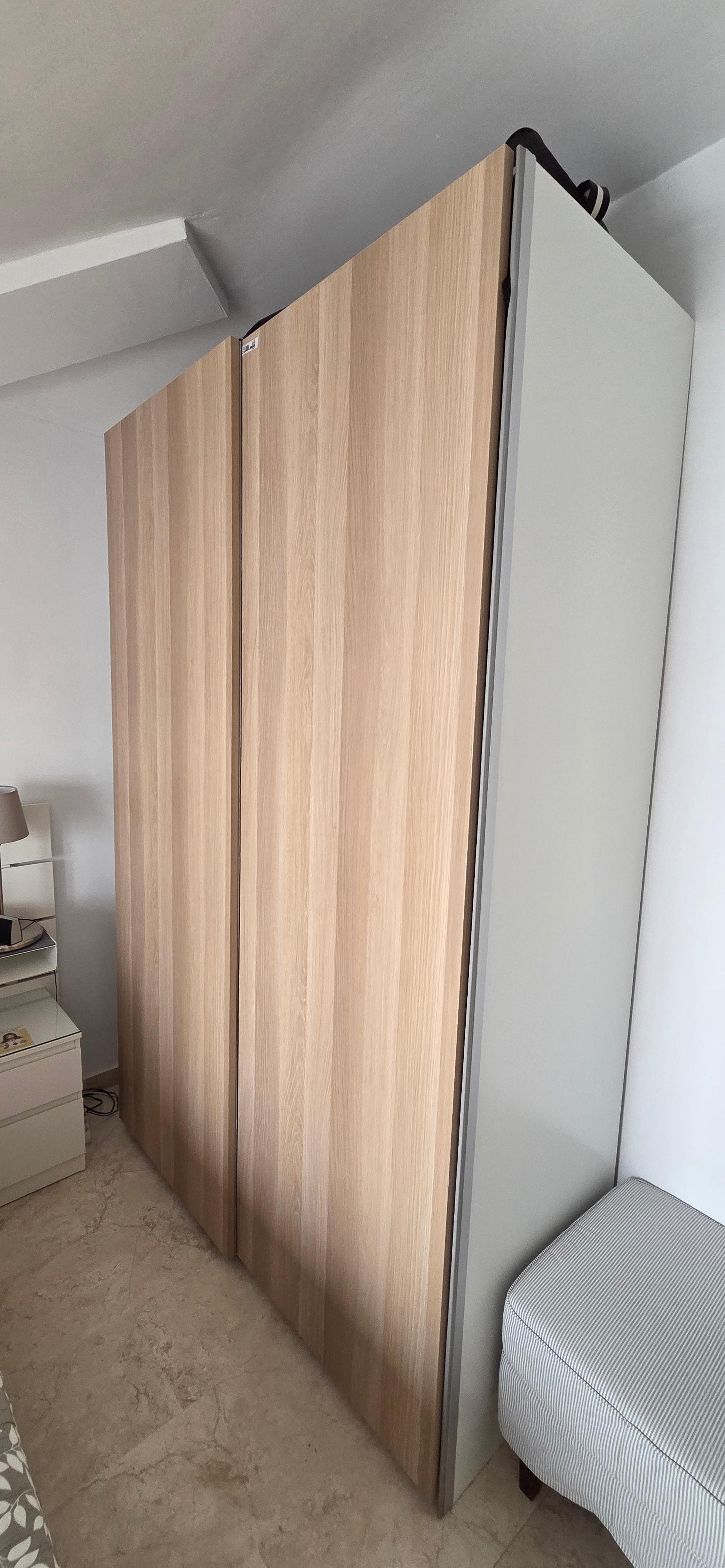 HASVIK pair of sliding doors, white stained oak effect, 150x236 cm