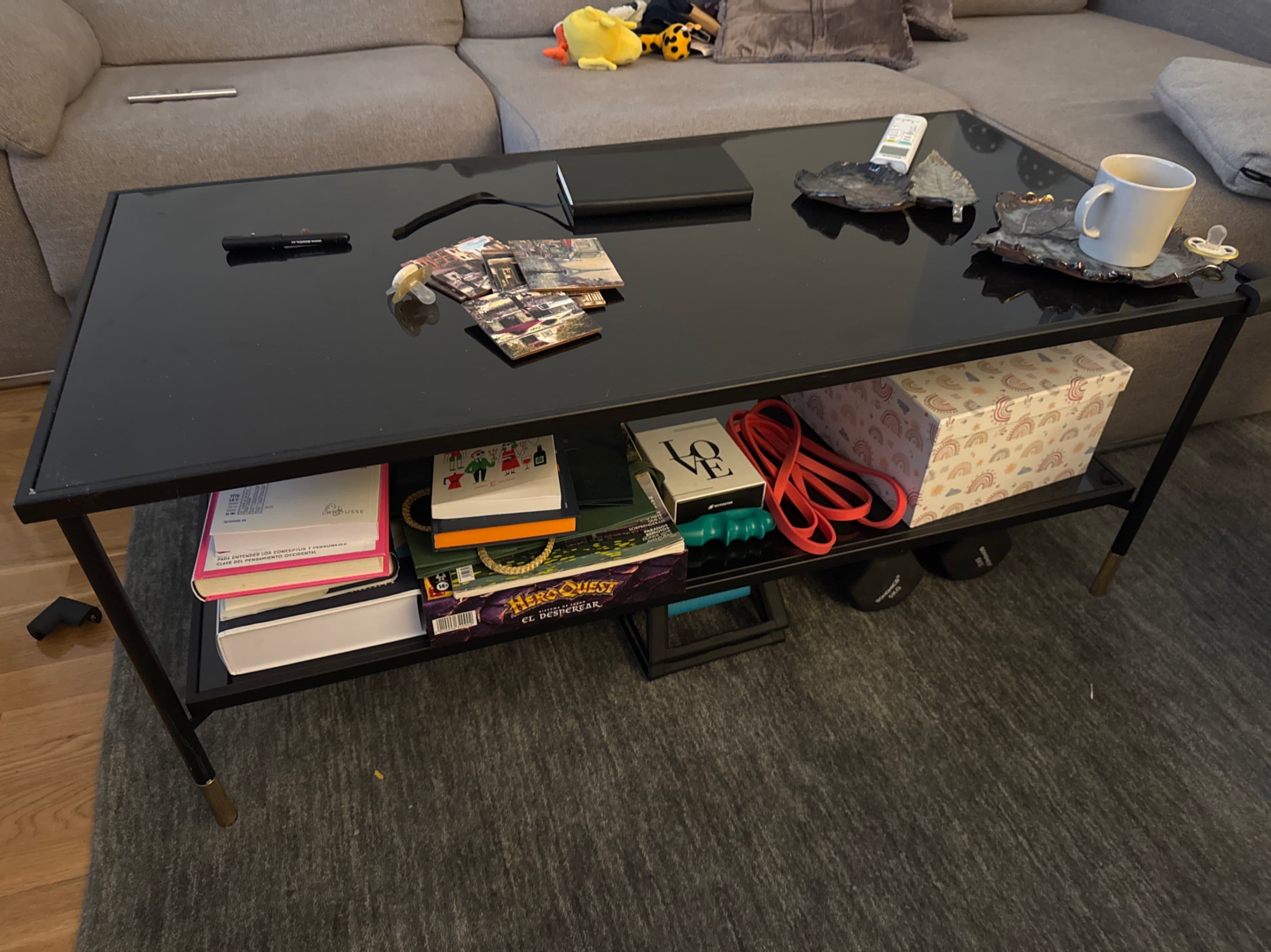 ÄSPERÖD mesa de centro, negro/vidrio negro, 115x58 cm