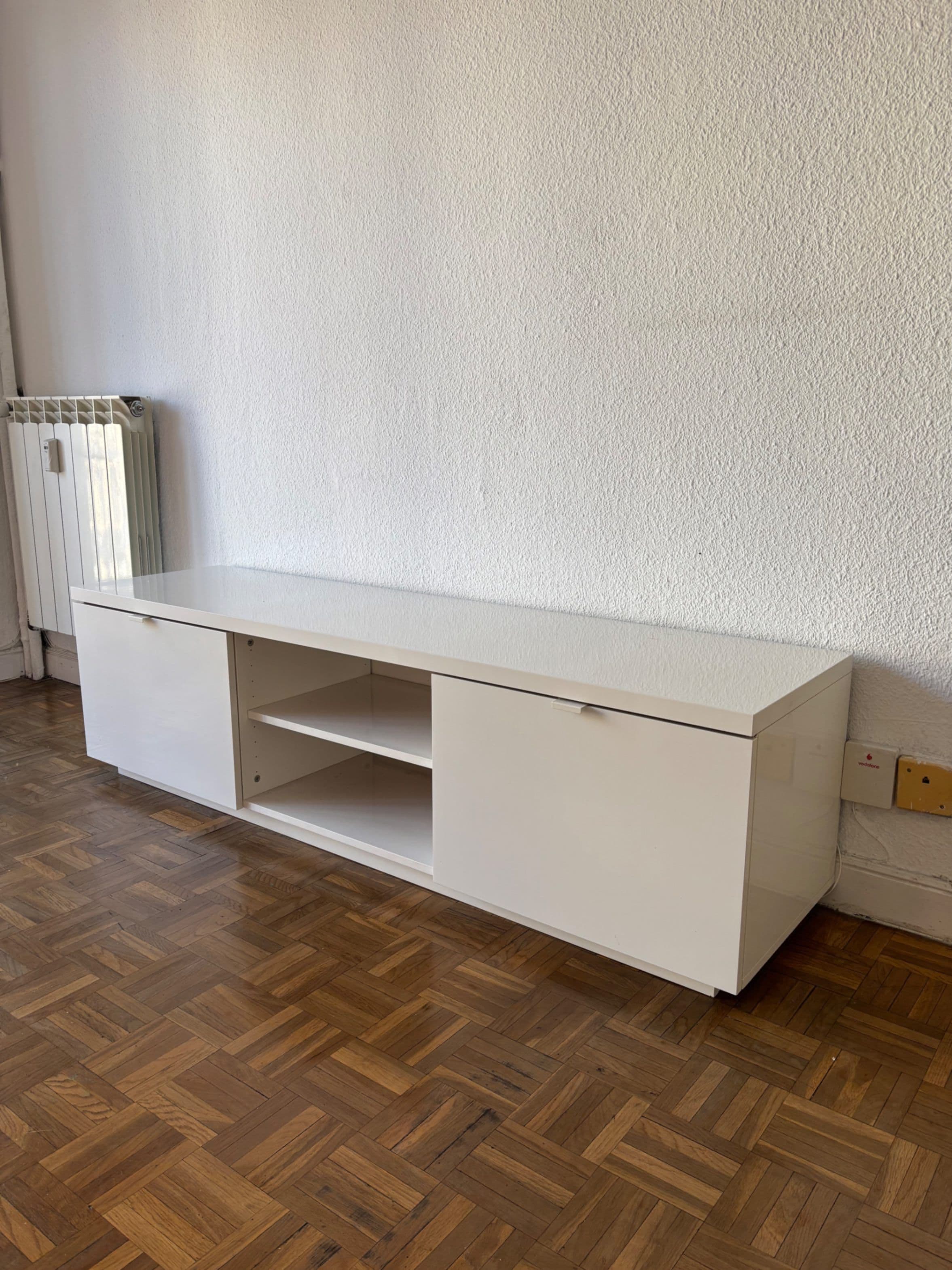 BYÅS Mueble TV, alto brillo blanco, 160x42x45 cm