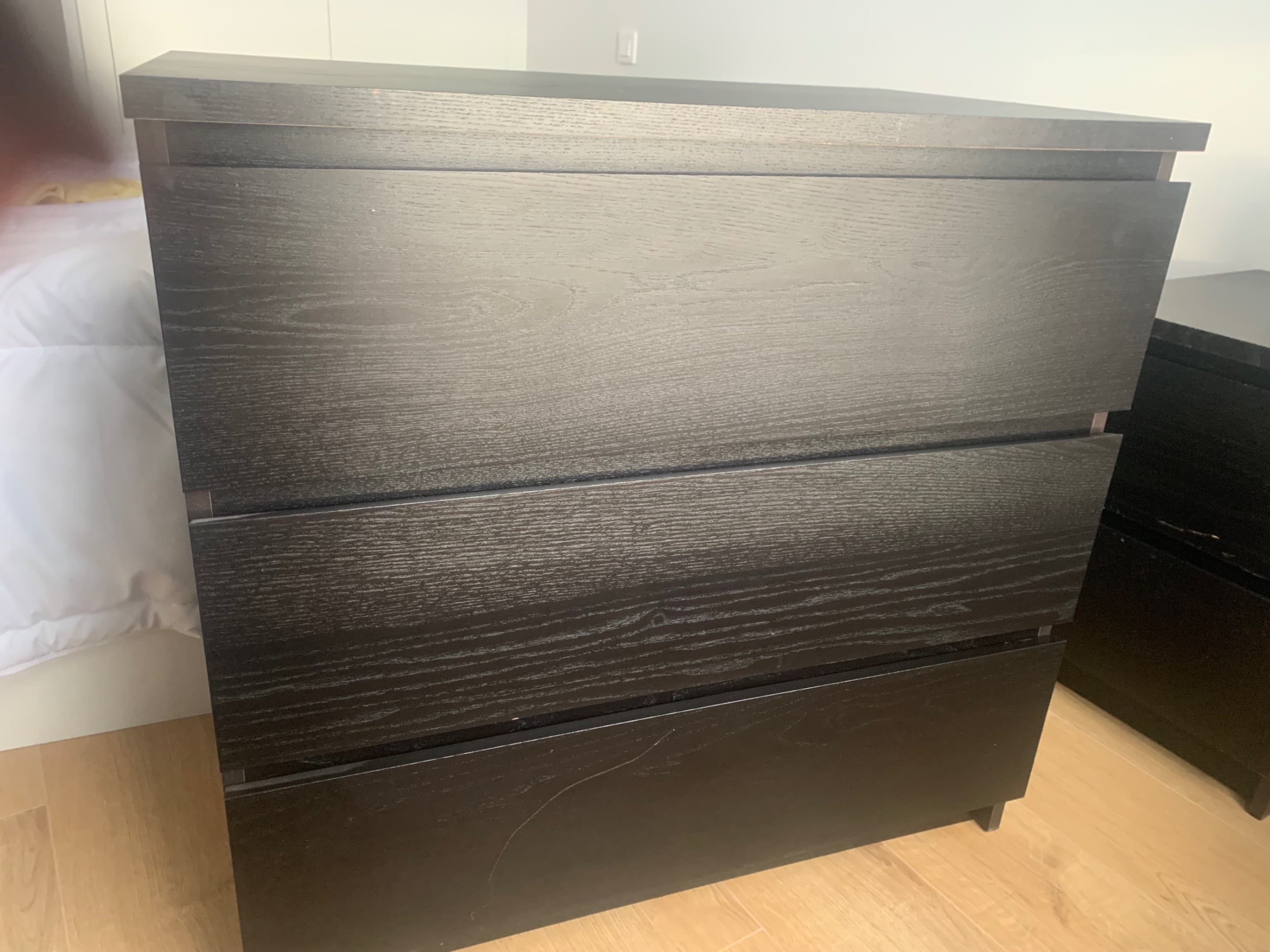 MALM 3 tiraderadun komoda, beltz-marroia, 80x78 cm