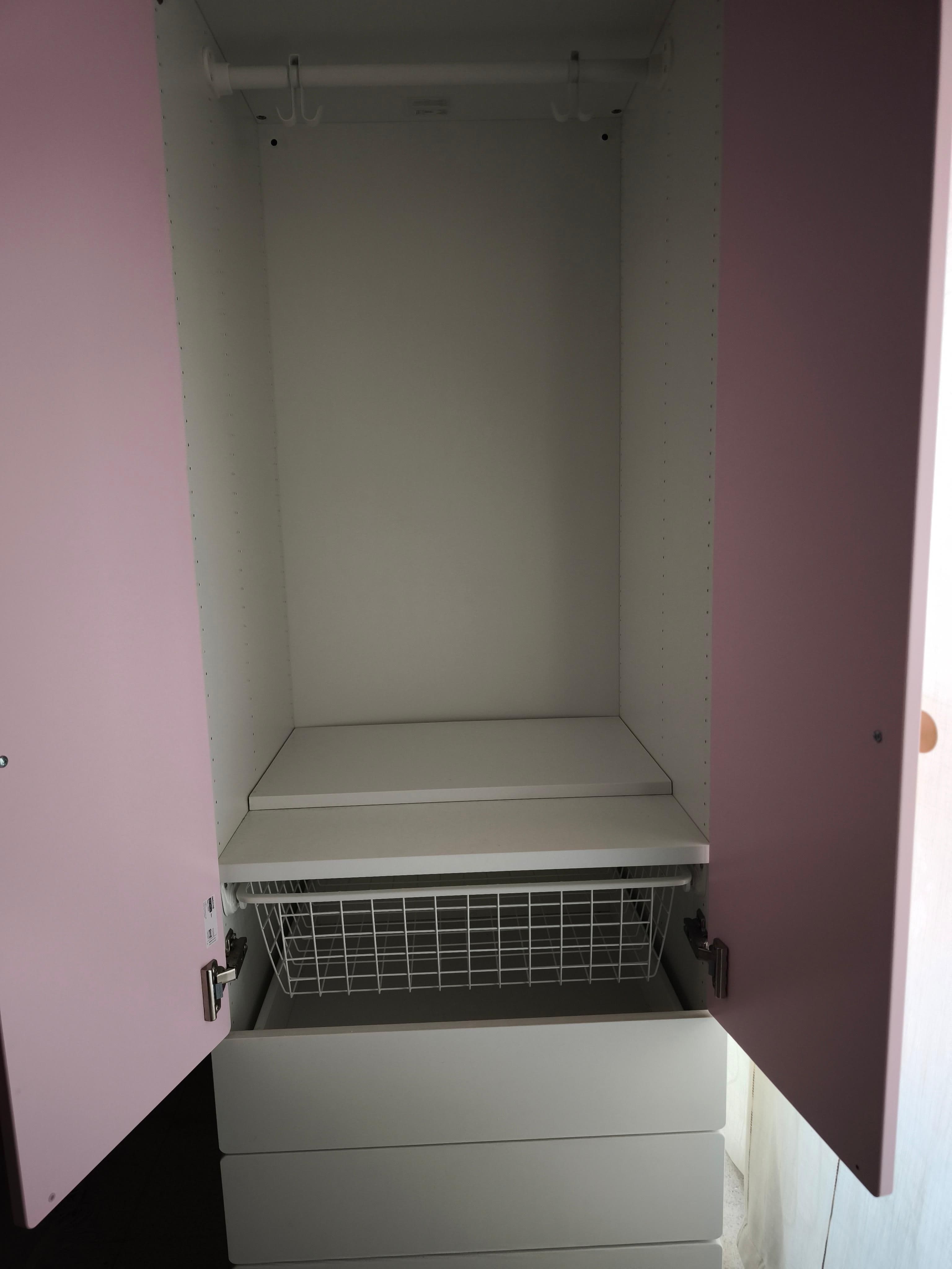SMÅSTAD / PLATSA armario, branco rosa claro/con 3 caixóns, 60x57x181 cm