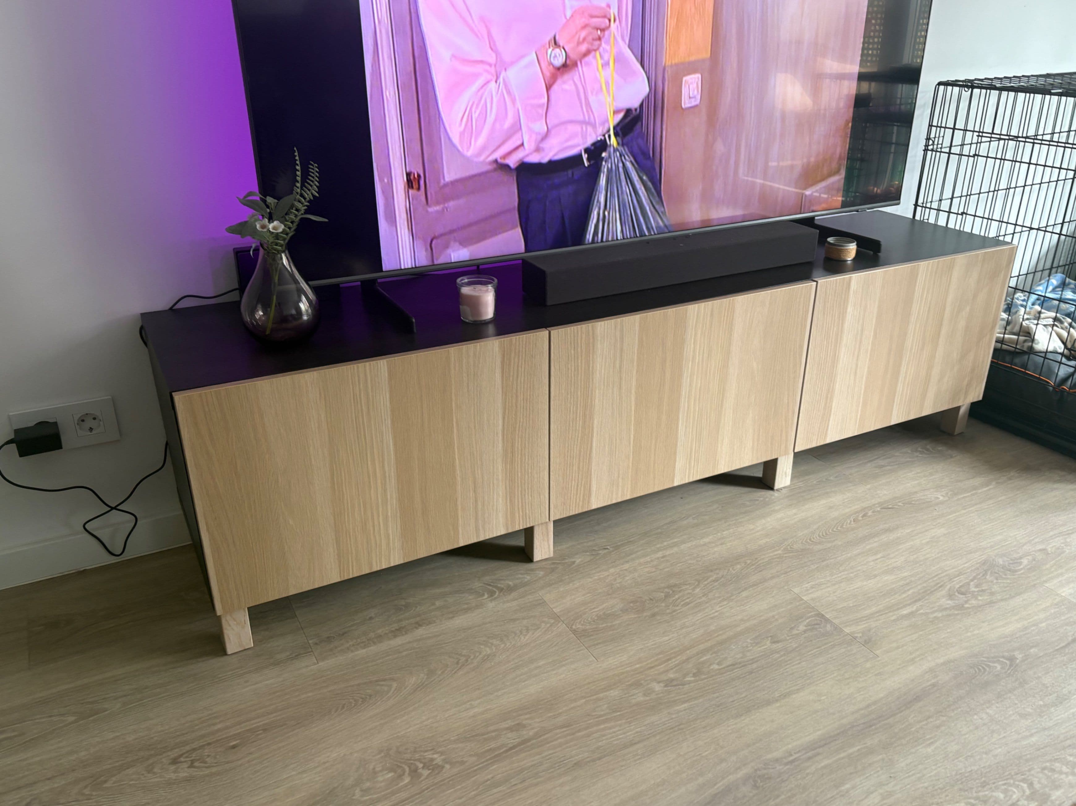 BESTÅ TV bench with doors, black-brown/Hanviken black-brown, 180x42x38 cm