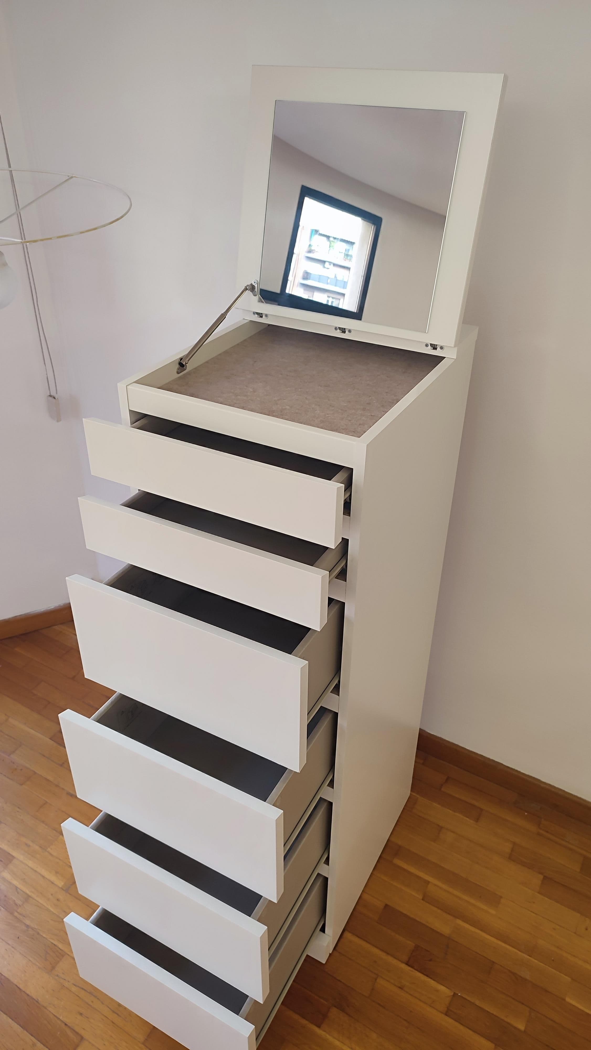 MALM cómoda de 6 caixóns, branco/espello, 40x123 cm