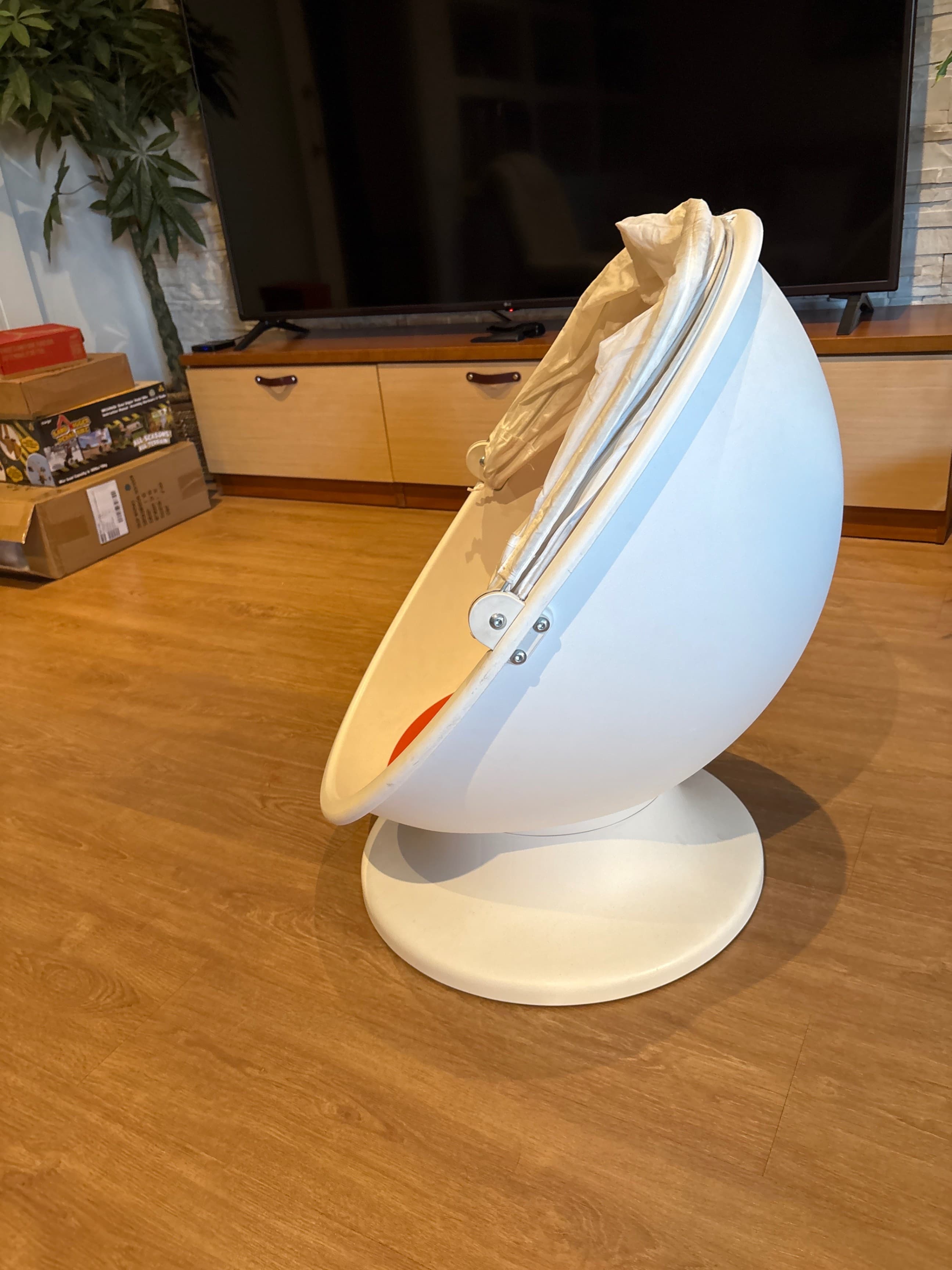 IKEA PS LÖMSK swivel armchair, white/red