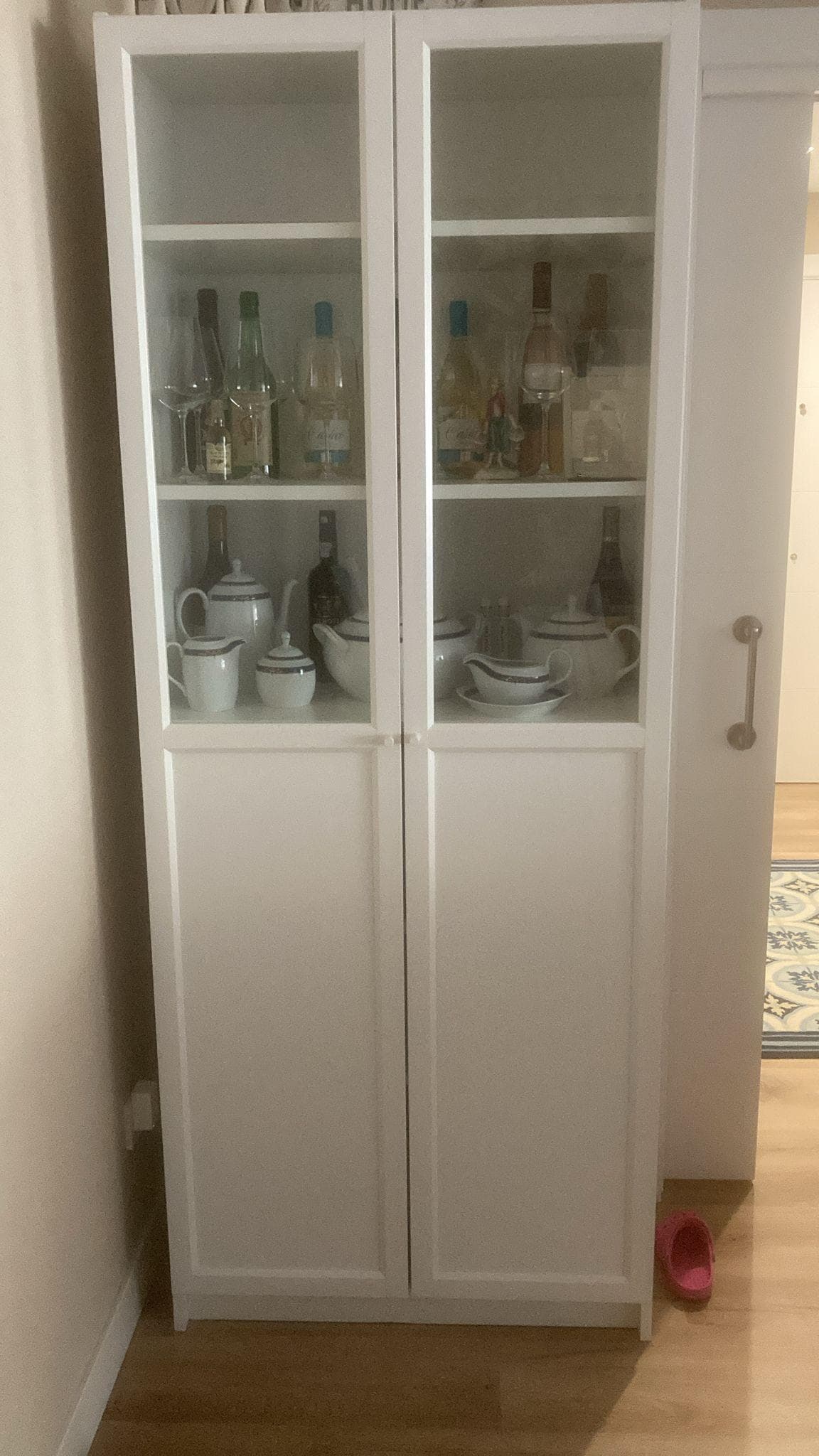 BILLY bookcase with panel/glass doors, white, 80x41x202 cm