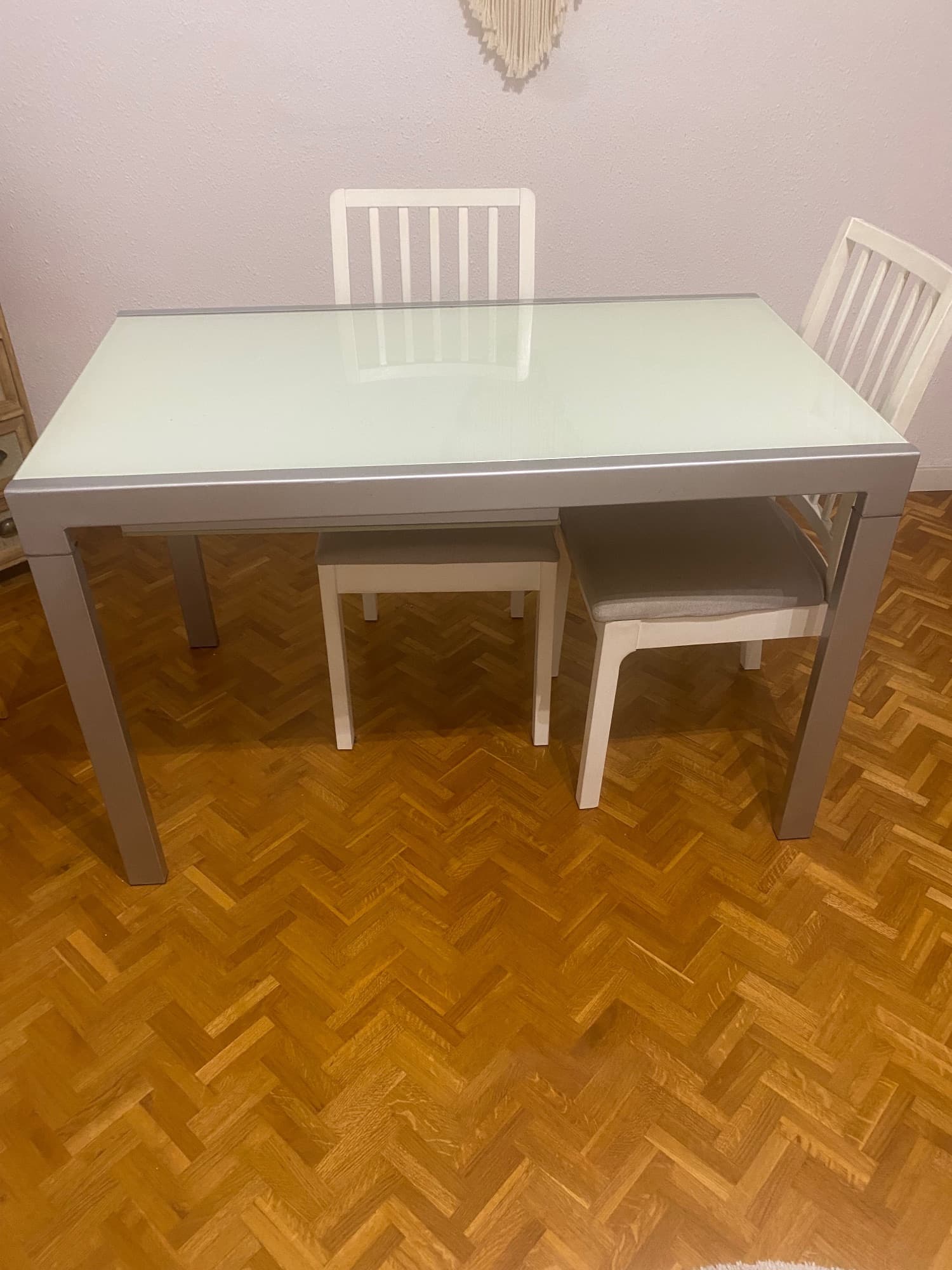 EKEDALEN / EKEDALEN mesa e 6 cads, branco/Hakebo gris escuro