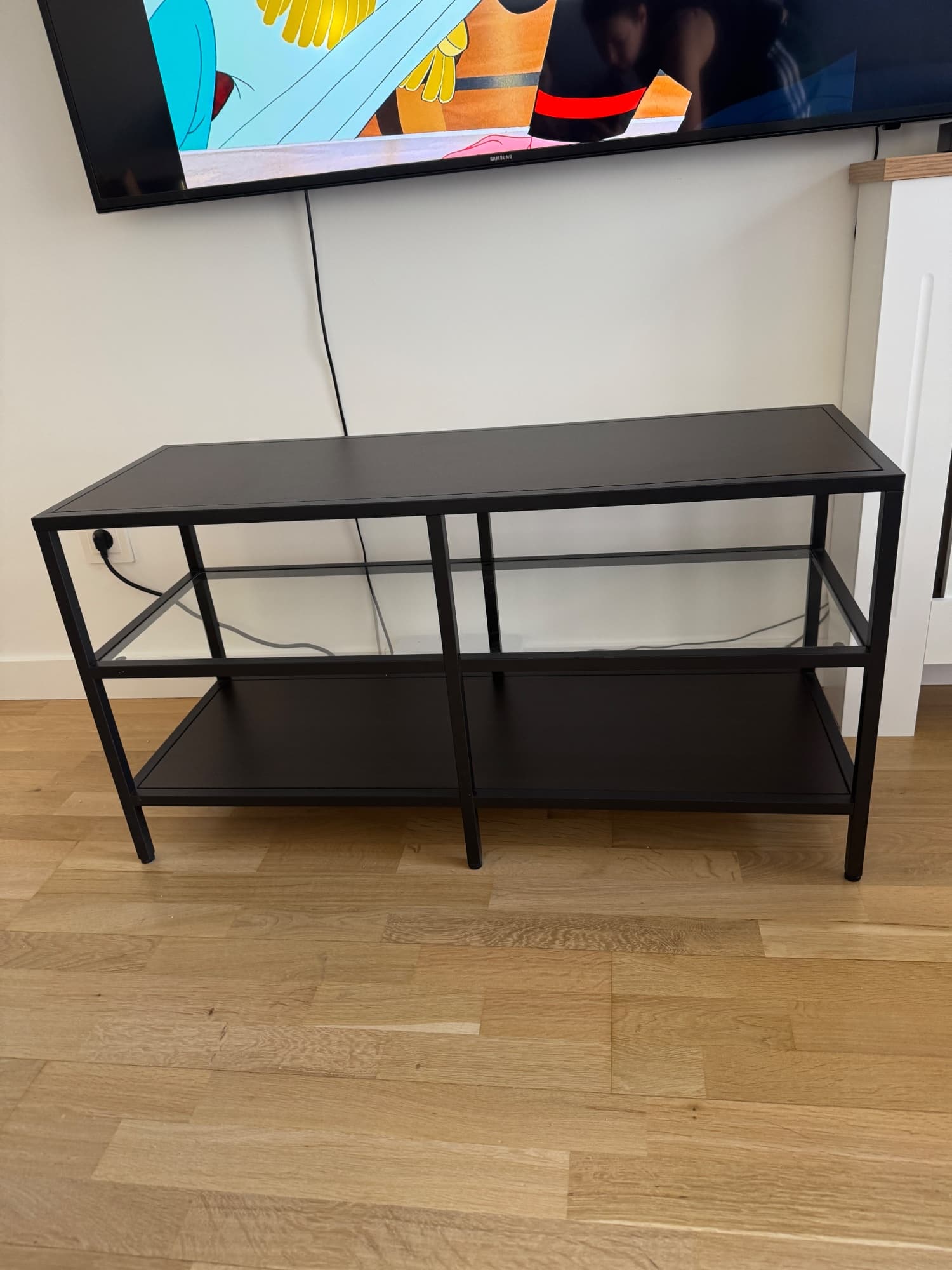VITTSJÖ banc de TV, negre-marró/vidre