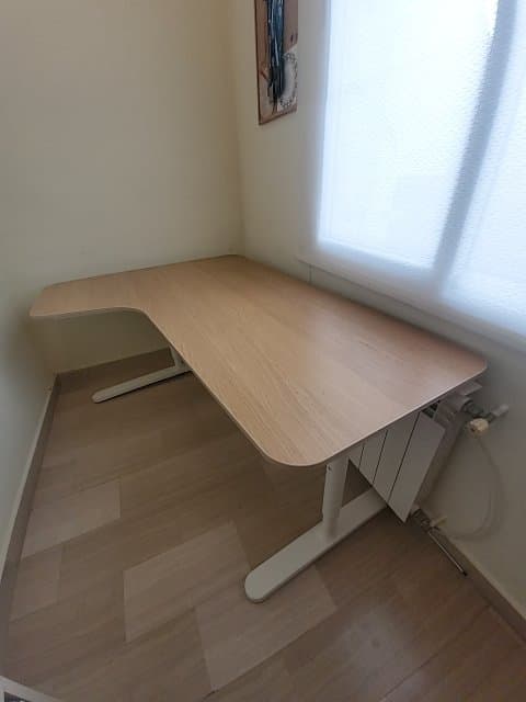BEKANT corner desk left, white stained oak veneer/white