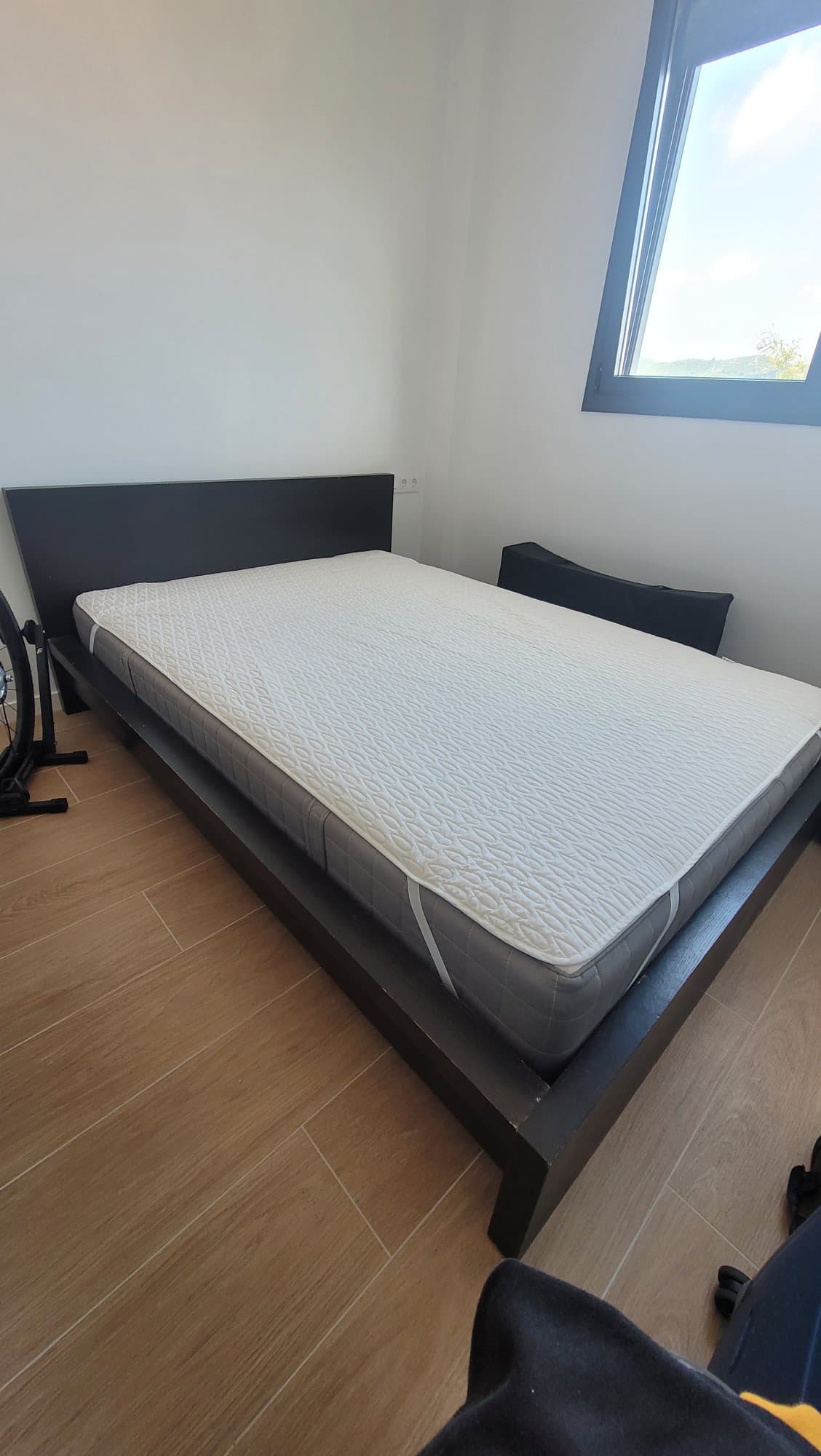 MALM BED bed frame, high, black-brown/Leirsund