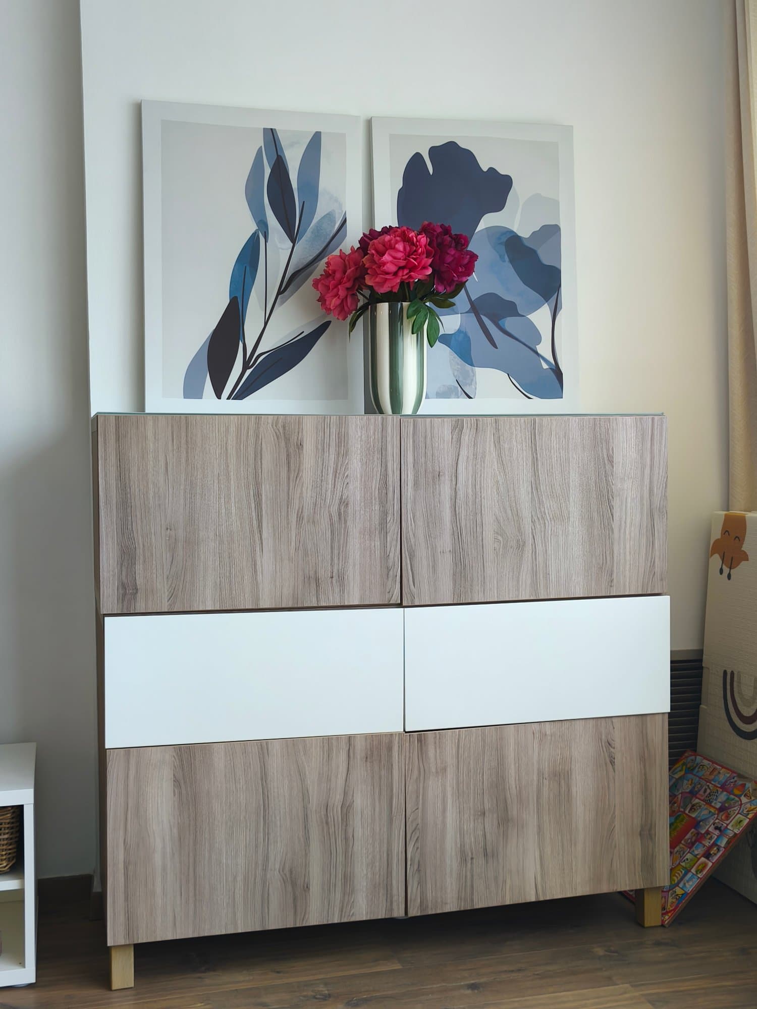 BESTÅ storage combination with doors, grey stained walnut effect/Lappviken white