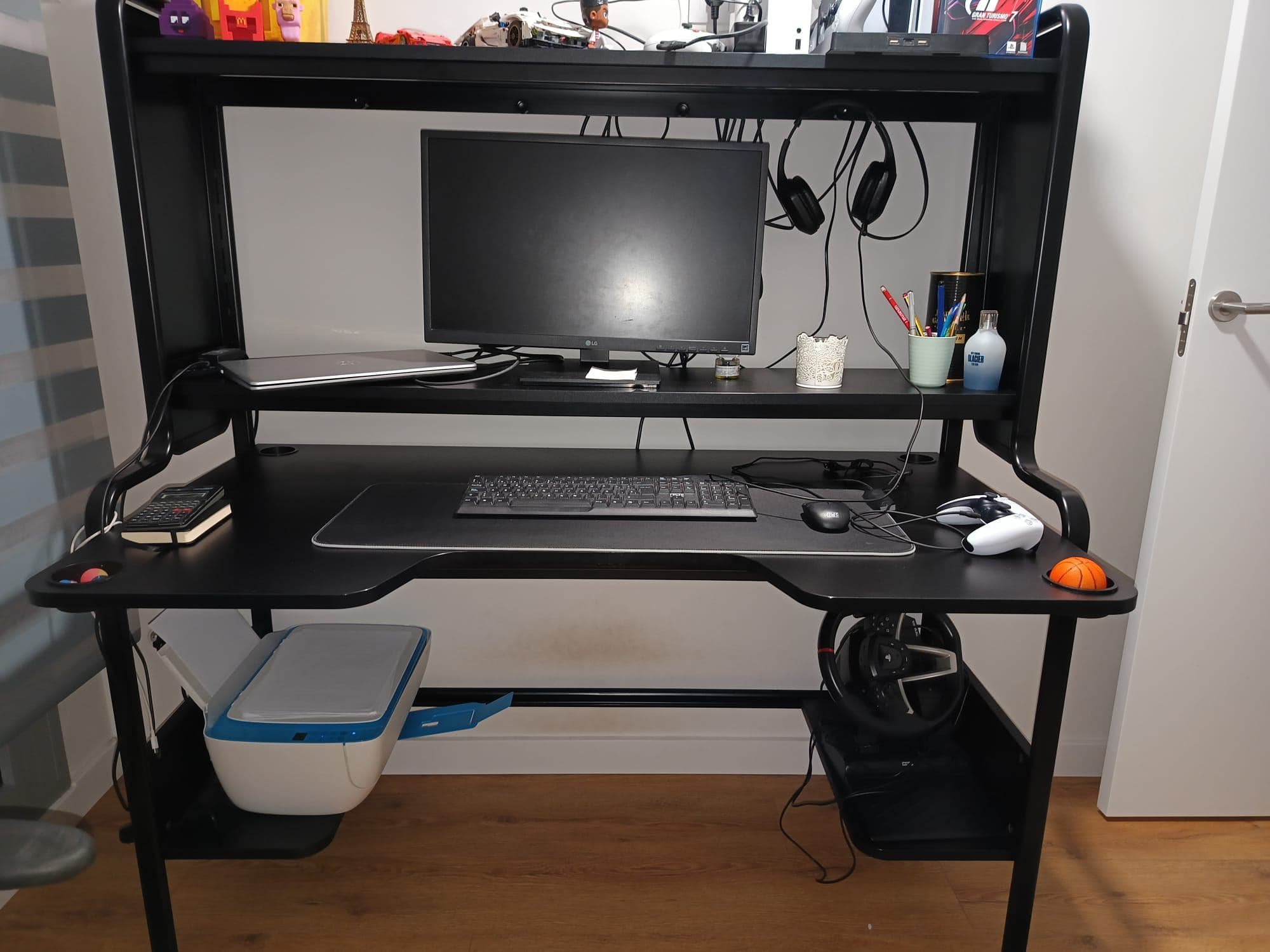FREDDE escritorio gaming, negro, 140/185x74x146 cm