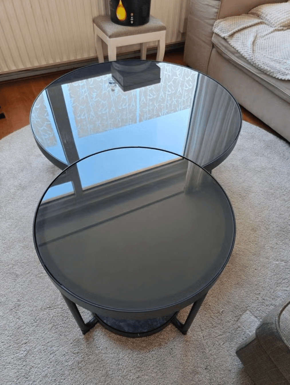 FRÖTORP mesa de centro, blanco cromado/blanco vidrio, 88 cm
