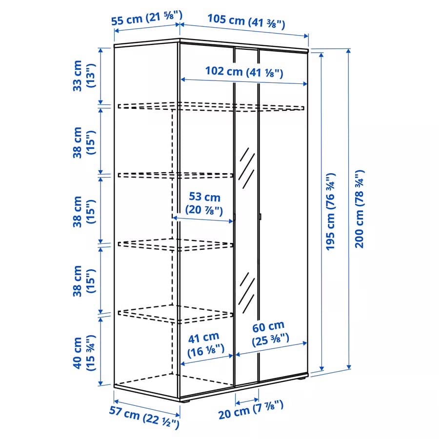 VIHALS armario con 2 portas, branco, 105x57x200 cm