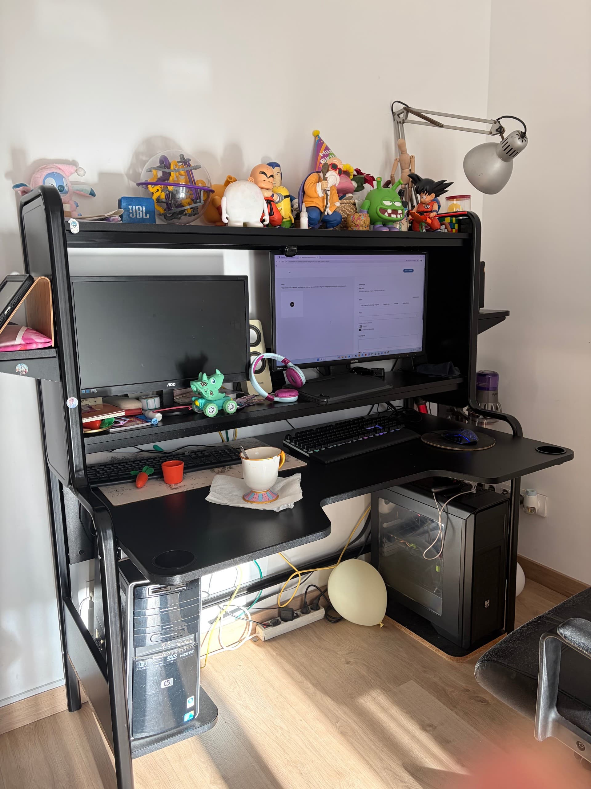 FREDDE escritorio gaming, negro, 140/185x74x146 cm