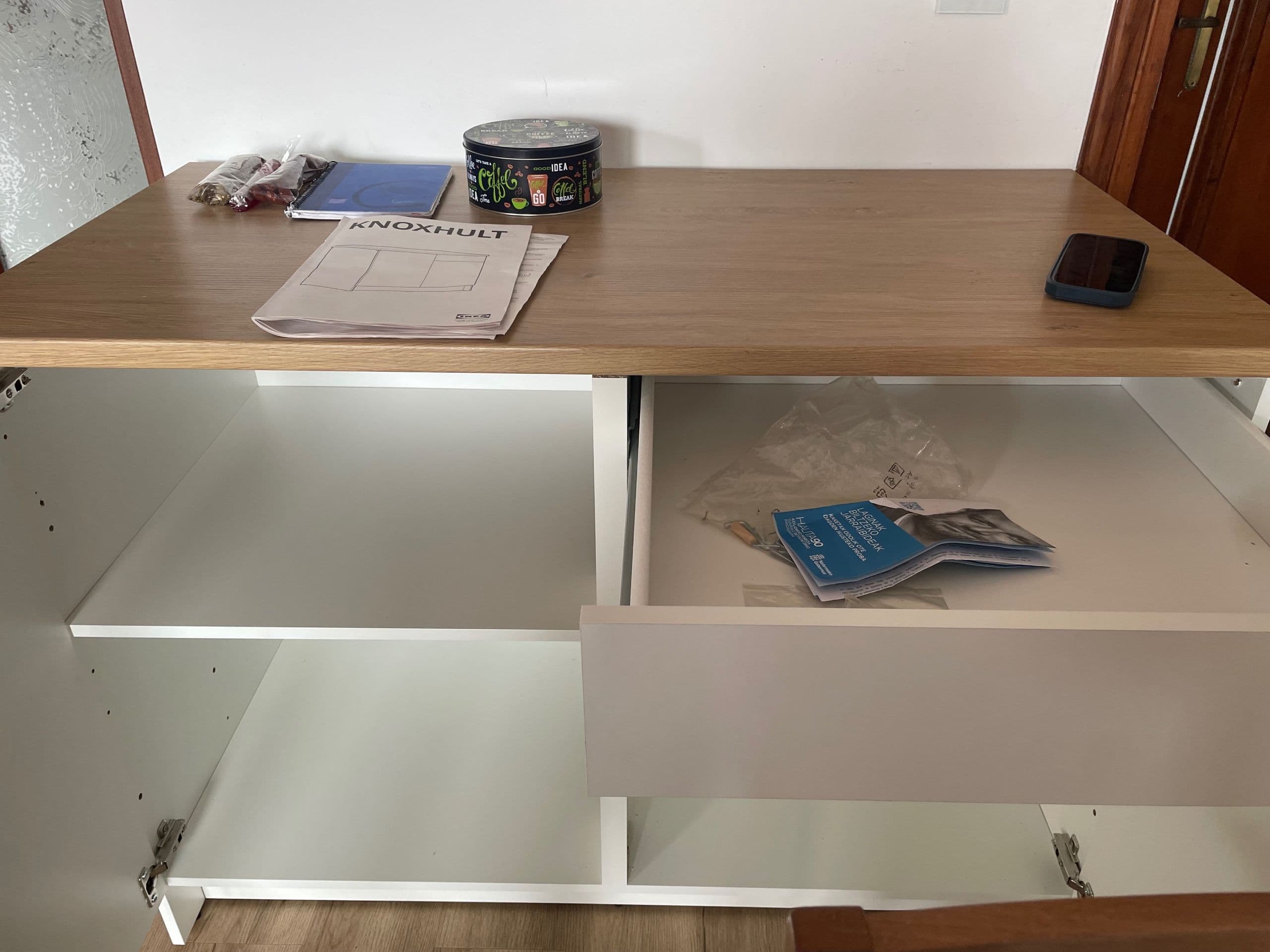 KNOXHULT base cabinet with doors and drawer, white frame, 120 cm