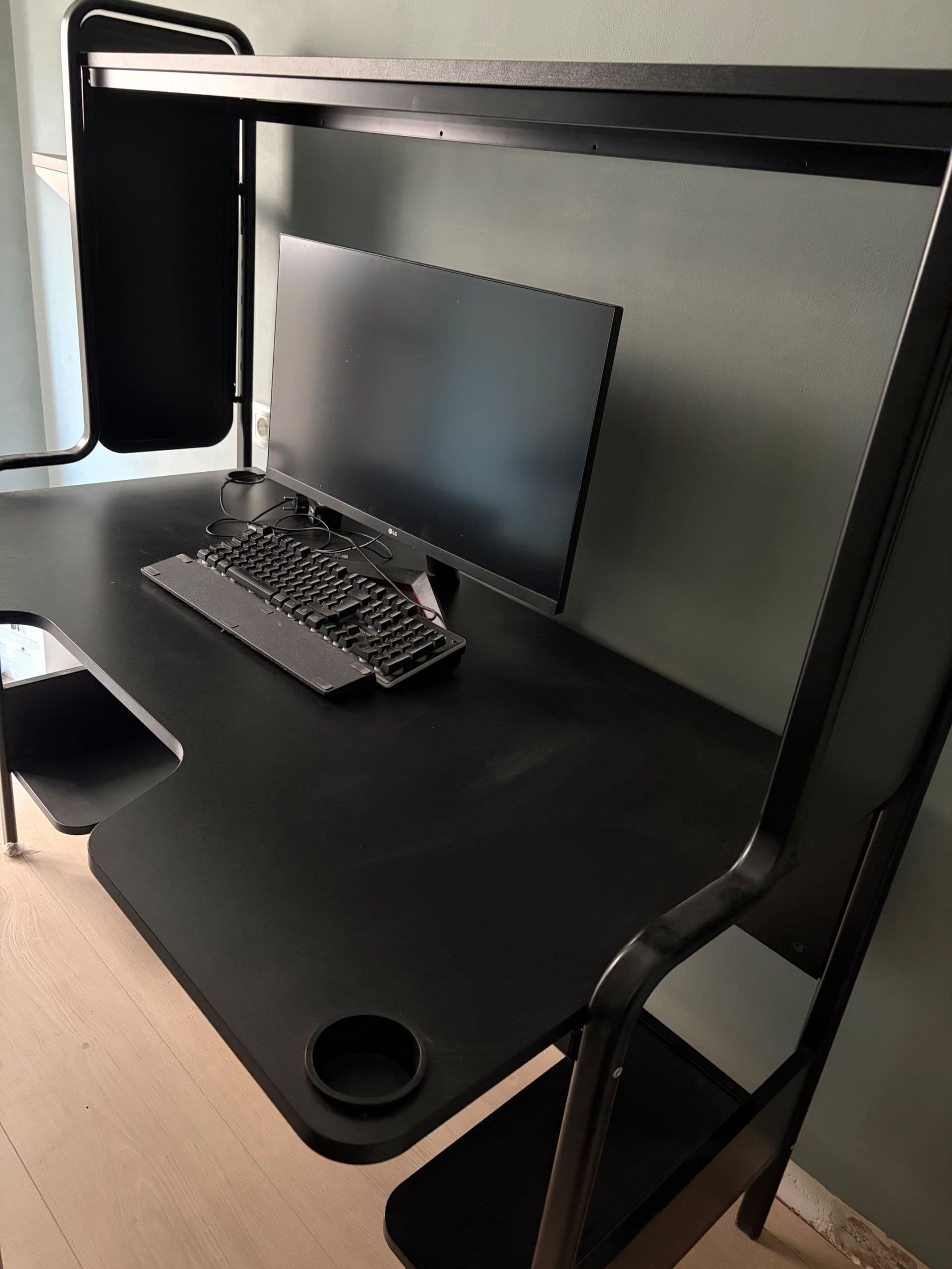 FREDDE Escritorio, negro, 185x74x146 cm