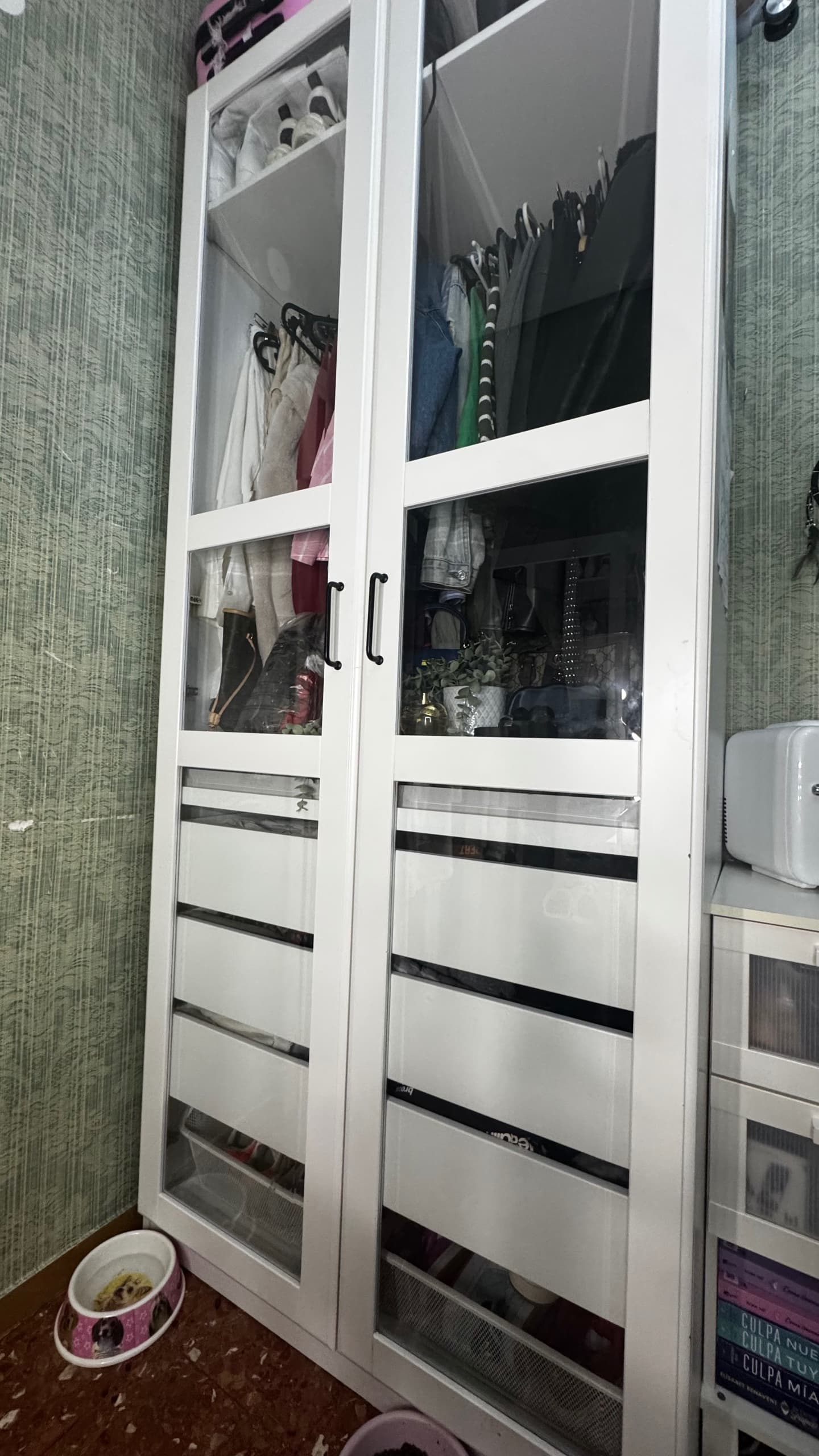 TYSSEDAL porta amb frontisses, blanc/vidre, 50x229 cm