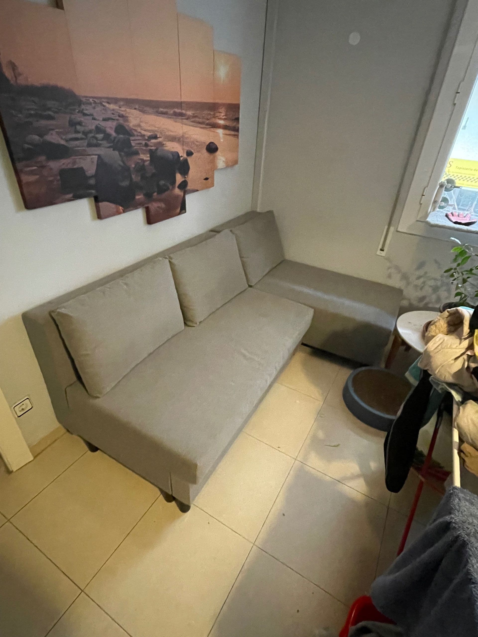 ÄLVDALEN 3-seat sofa-bed with chaise longue, Knisa grey-beige