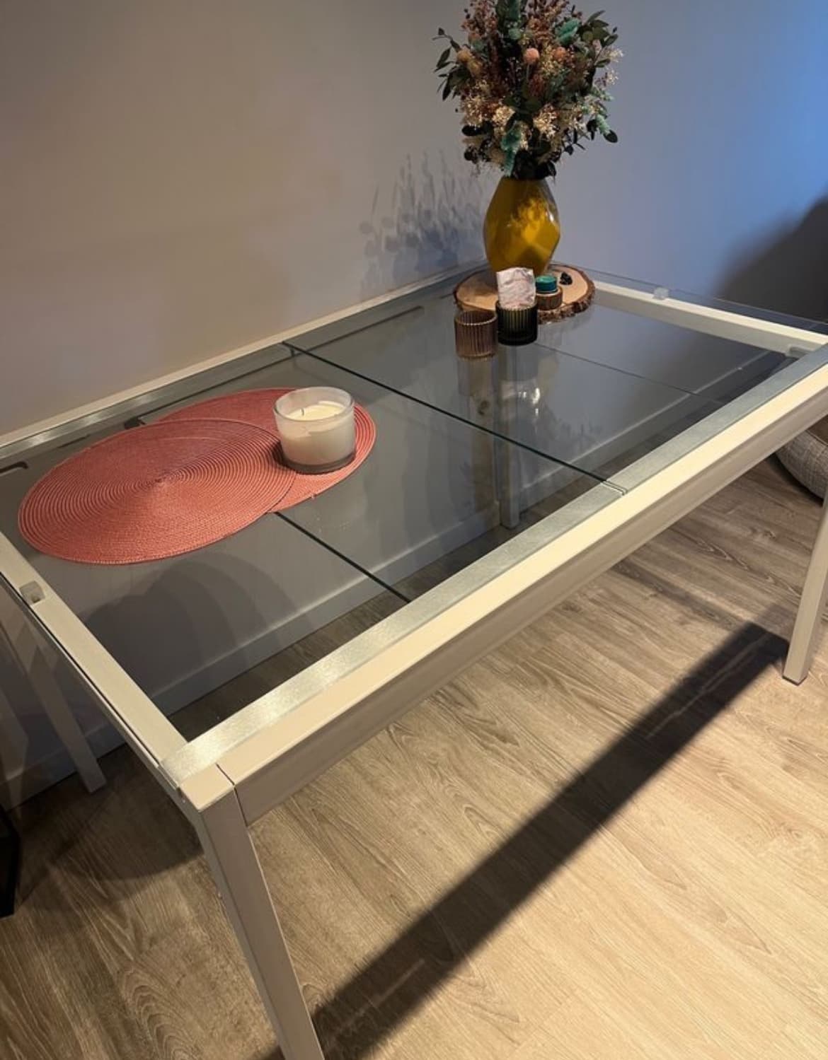 GLIVARP taula extensible, transparent/blanc, 125/188x85 cm