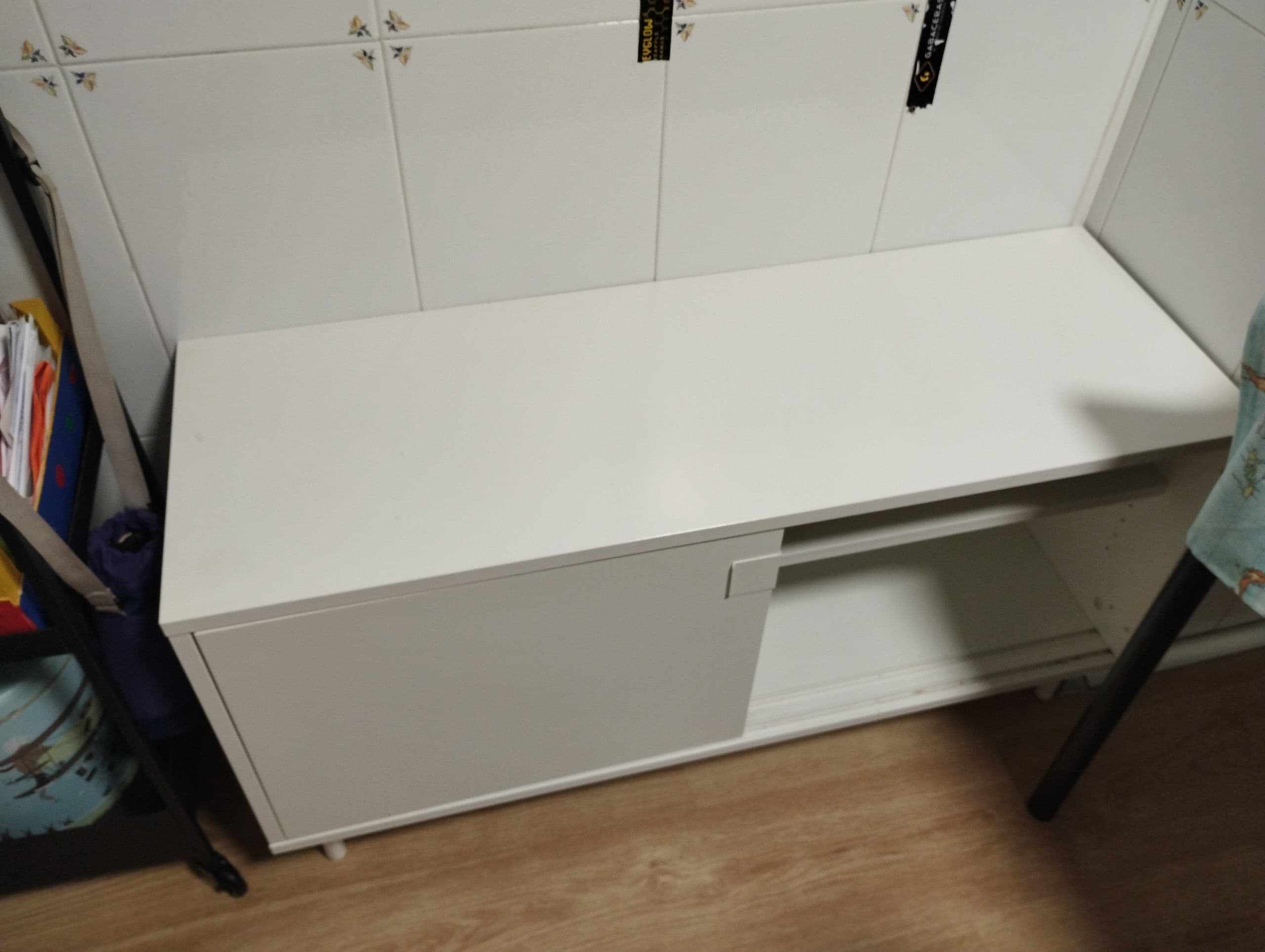PLATSA banco con caixón, branco/Sannidal branco, 120x57x63 cm