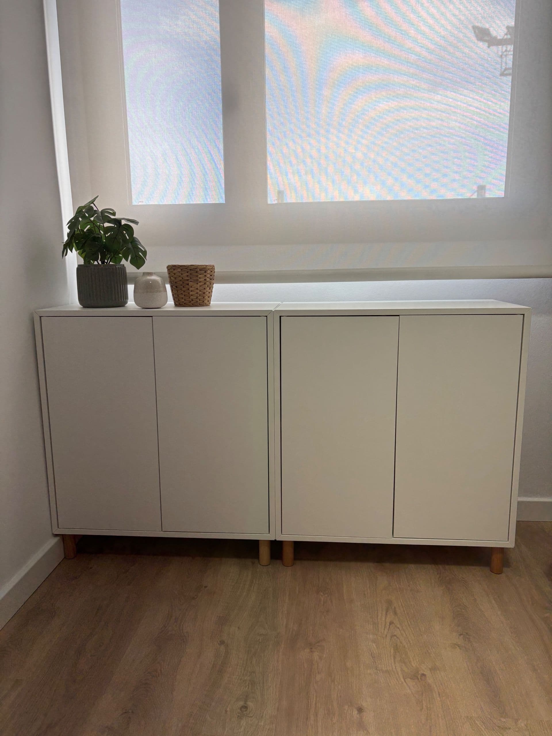 EKET cabinet combination with legs, white/wood, 70x35x80 cm