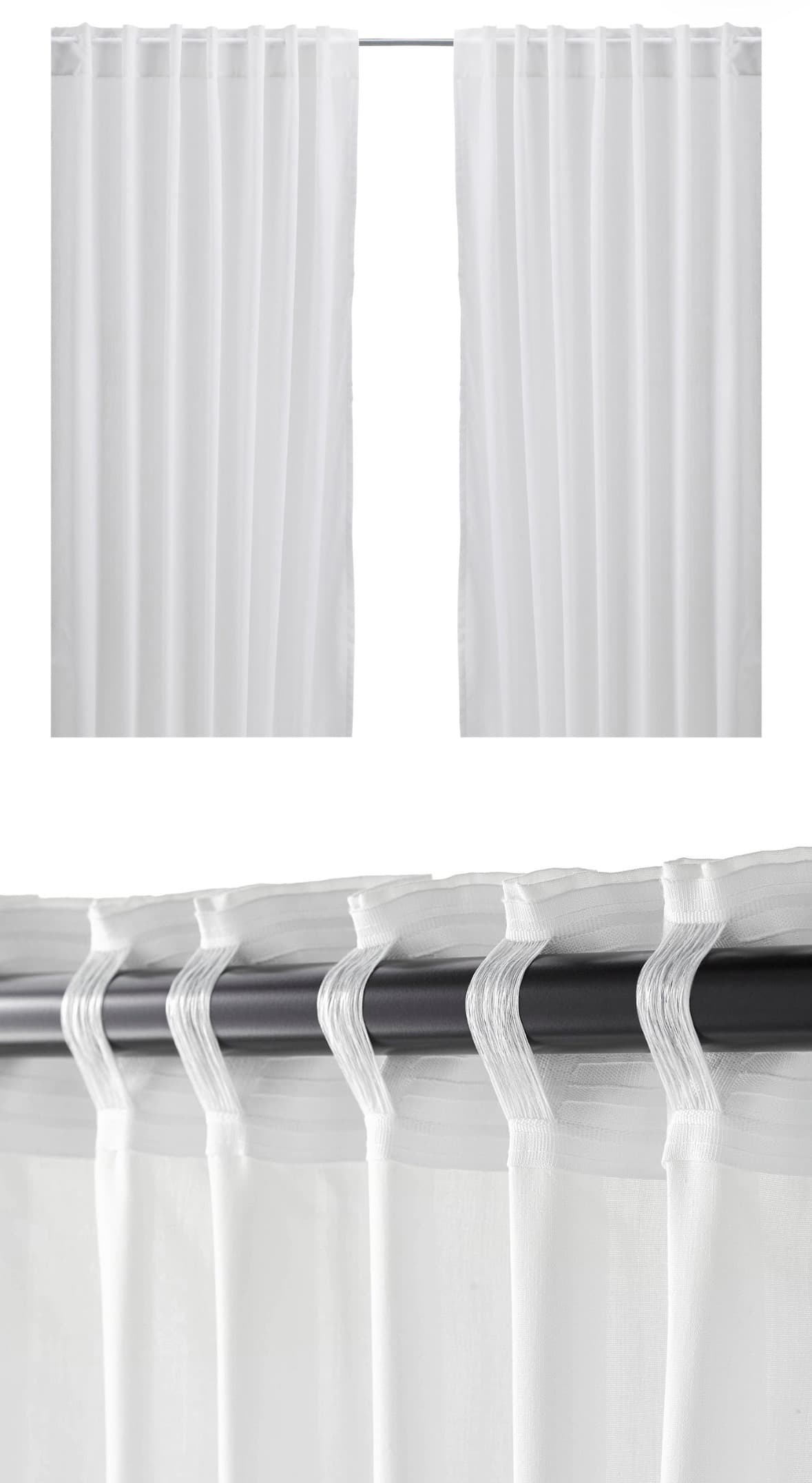 VIVAN cortina, 1par, branco/con cinta de prego, 145x150 cm
