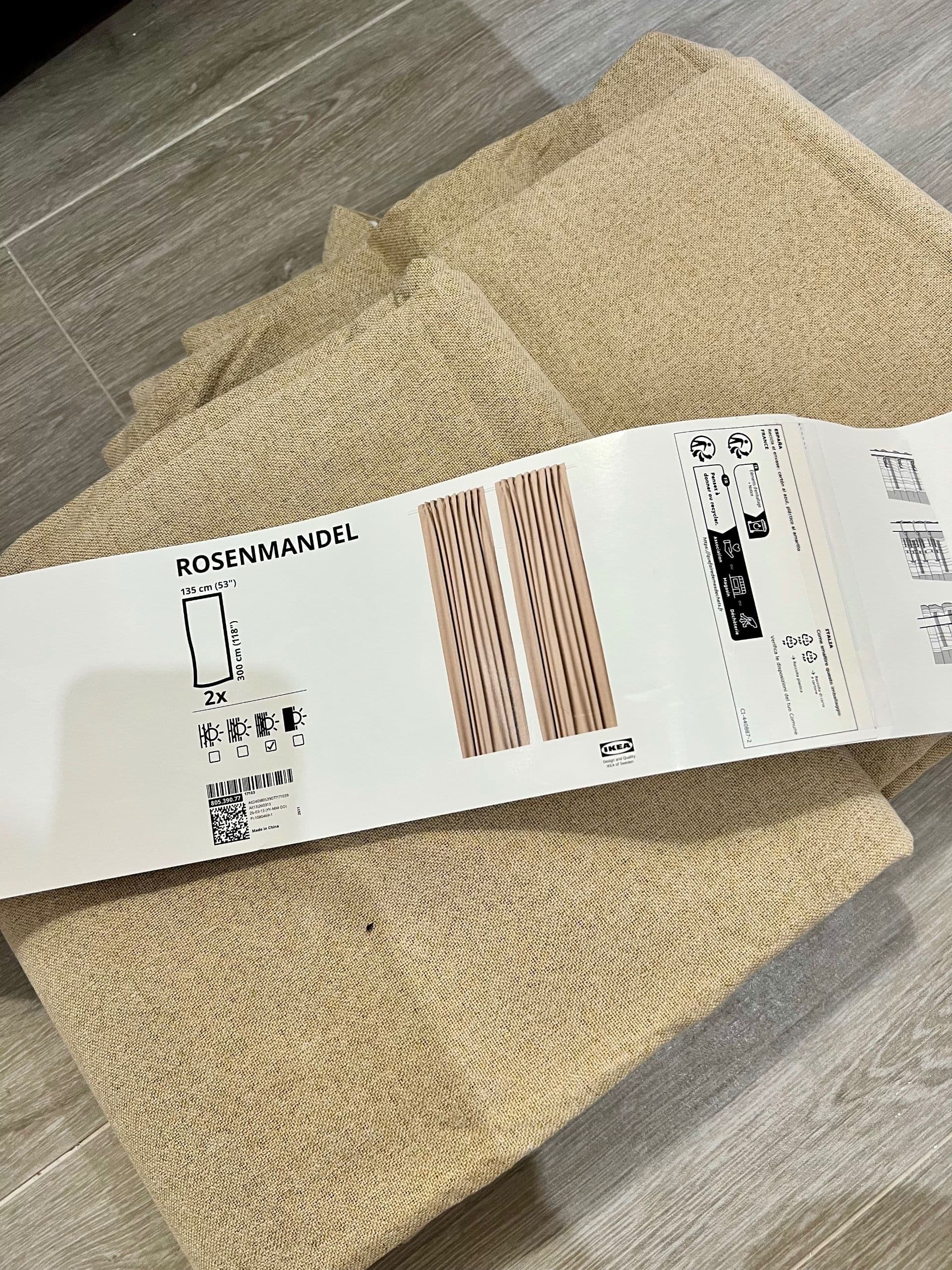 ROSENMANDEL cortinas semiopacas, 2 unidades, beige dorado/con cinta de fruncir, 135x300 cm