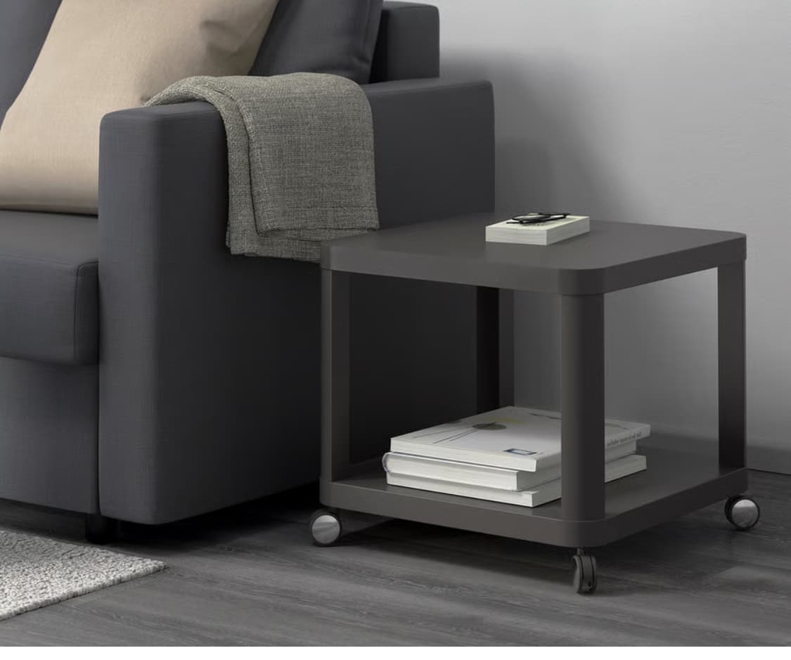 TINGBY mesa auxiliar con rodas, gris, 50x50 cm