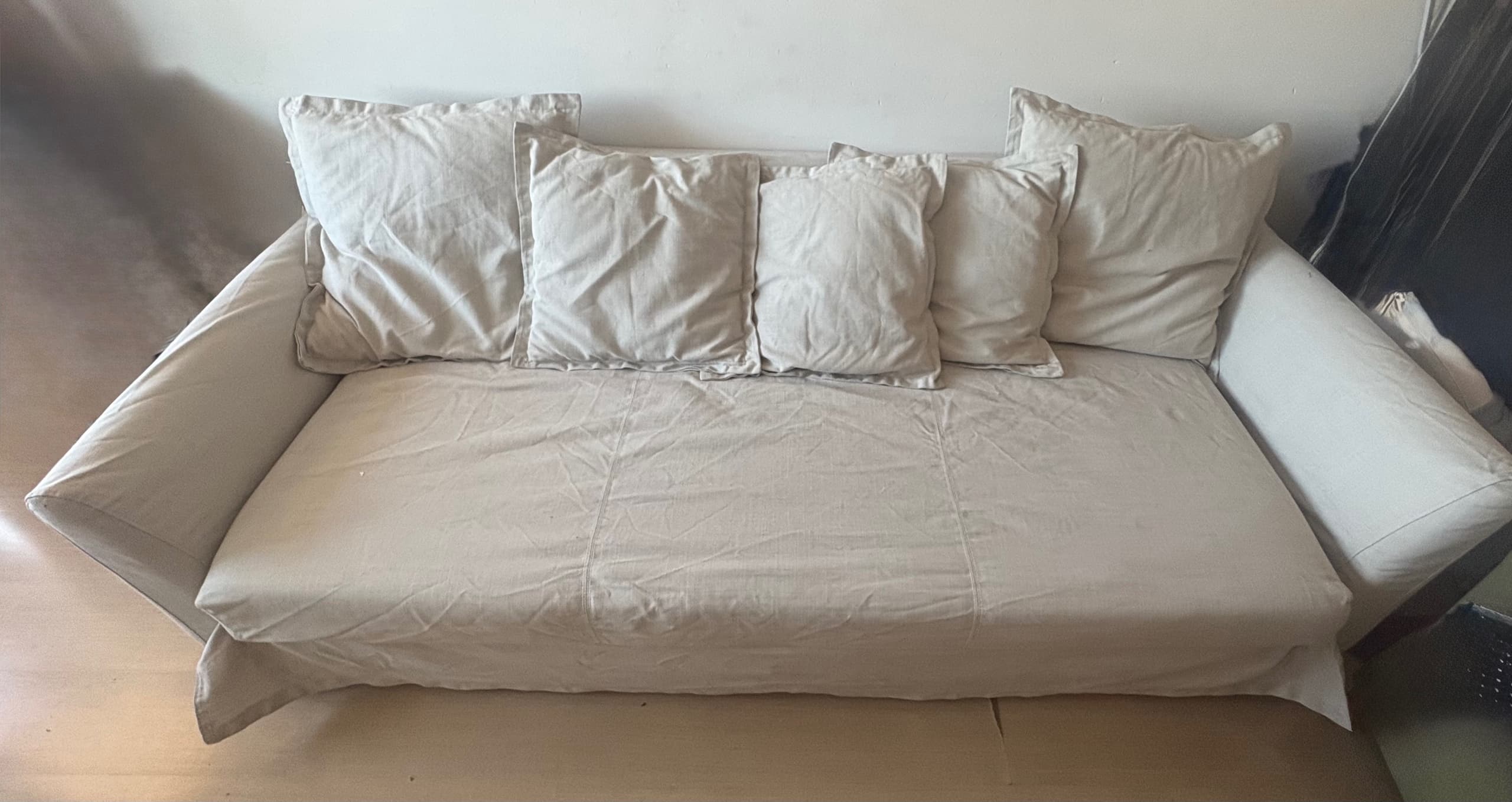HOLMSUND sofà llit de 3 places, Kilanda blau fosc