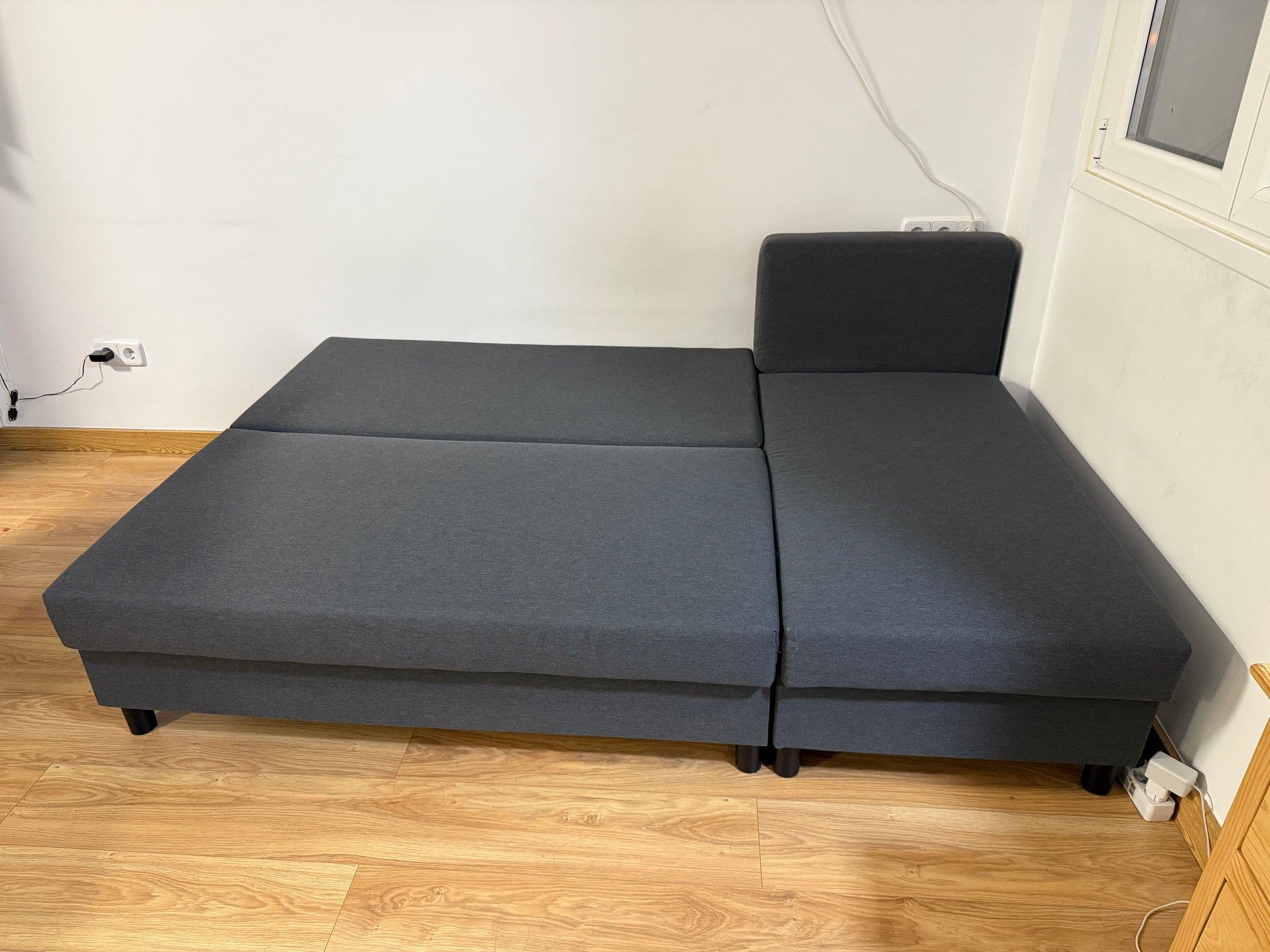 ÄLVDALEN 3-seat sofa-bed with chaise longue, Knisa dark grey