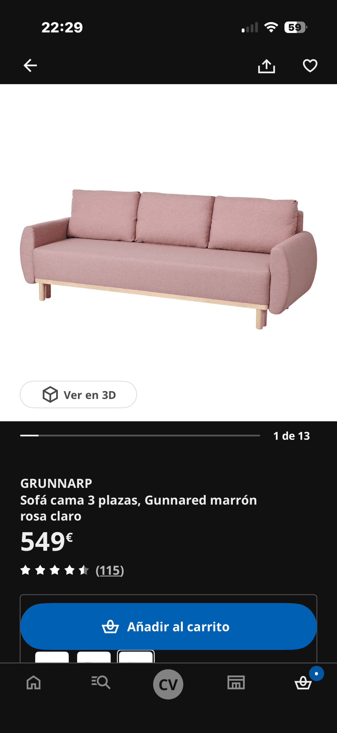 GRUNNARP sofà llit, 3 places, Gunnared marró-rosa clar