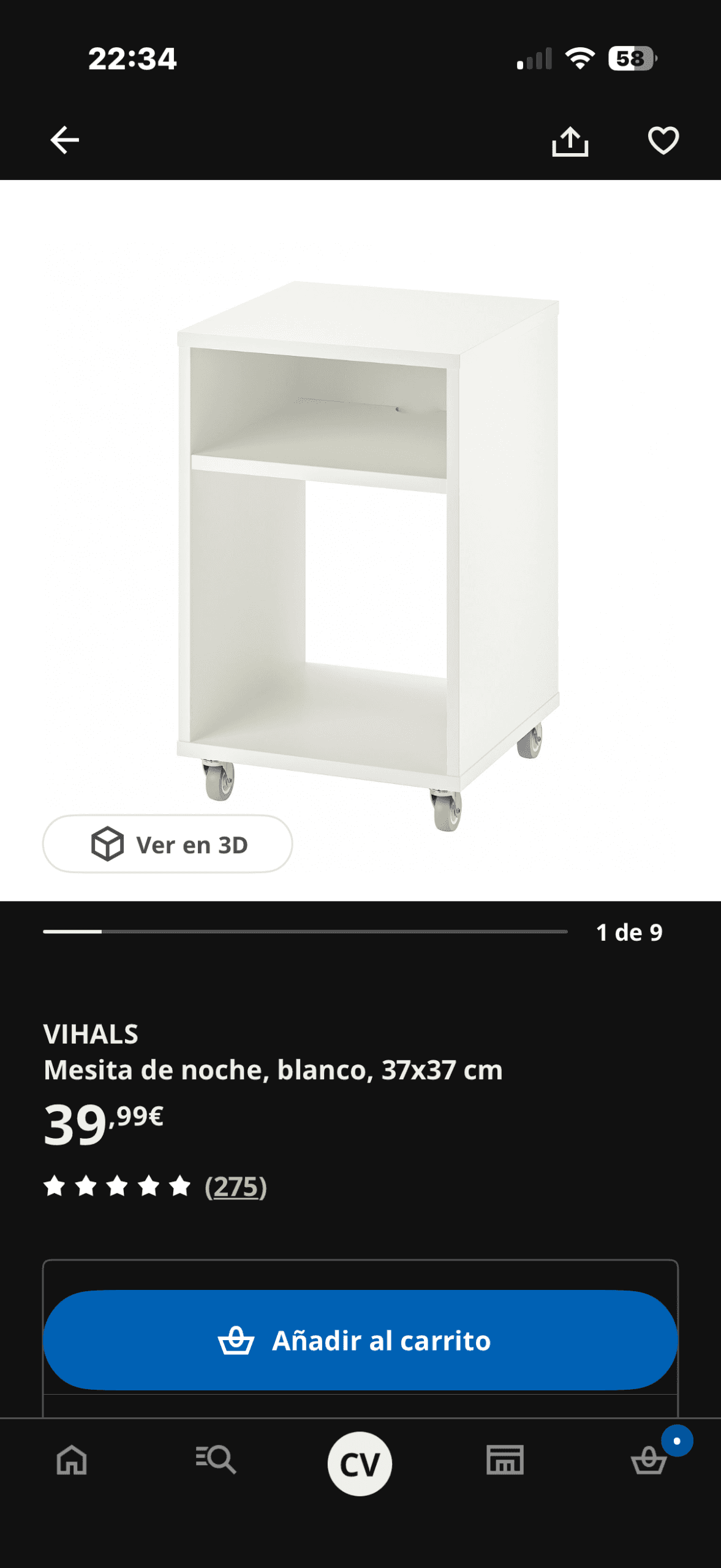 VIHALS tauleta de nit, blanc, 37x37 cm