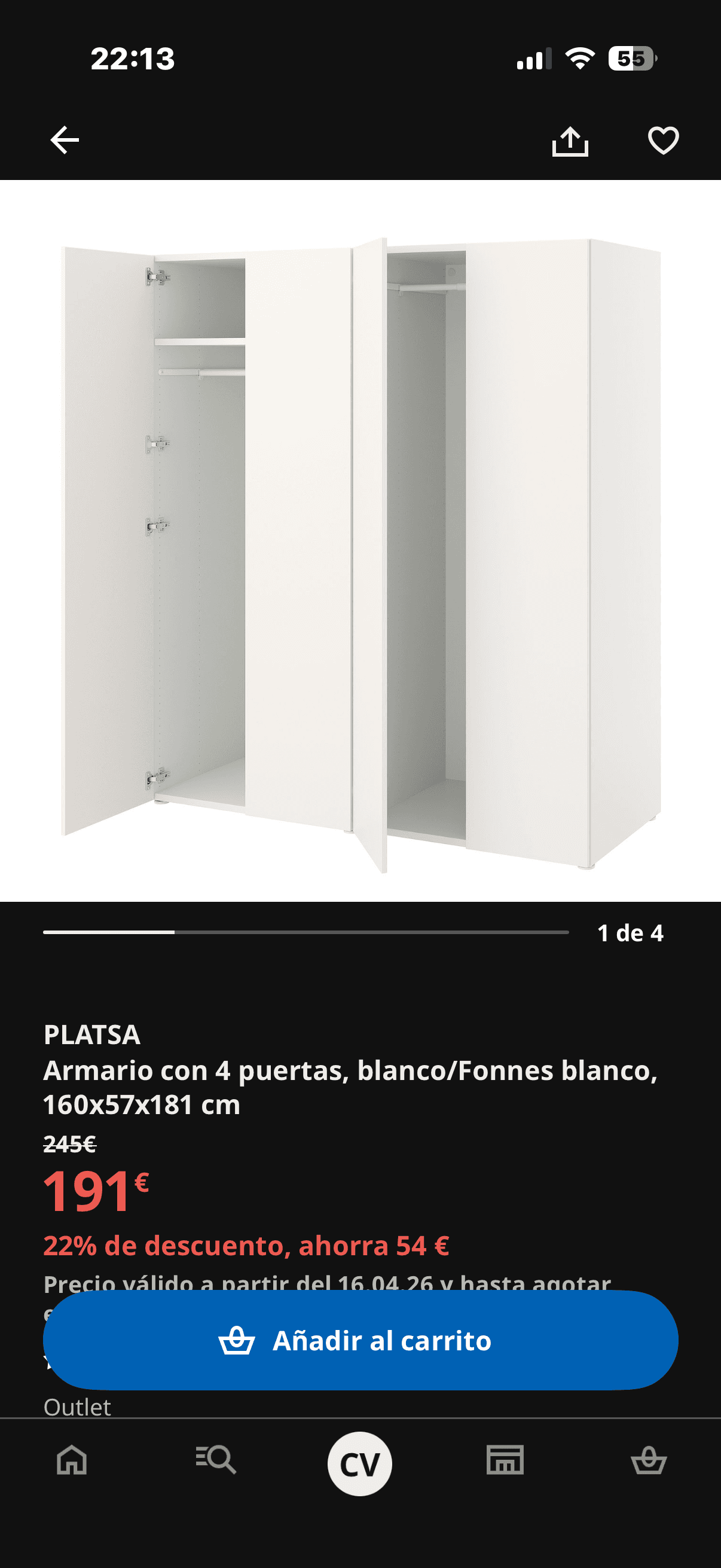 PLATSA wardrobe with 4 doors, white/Fonnes white, 160x57x181 cm