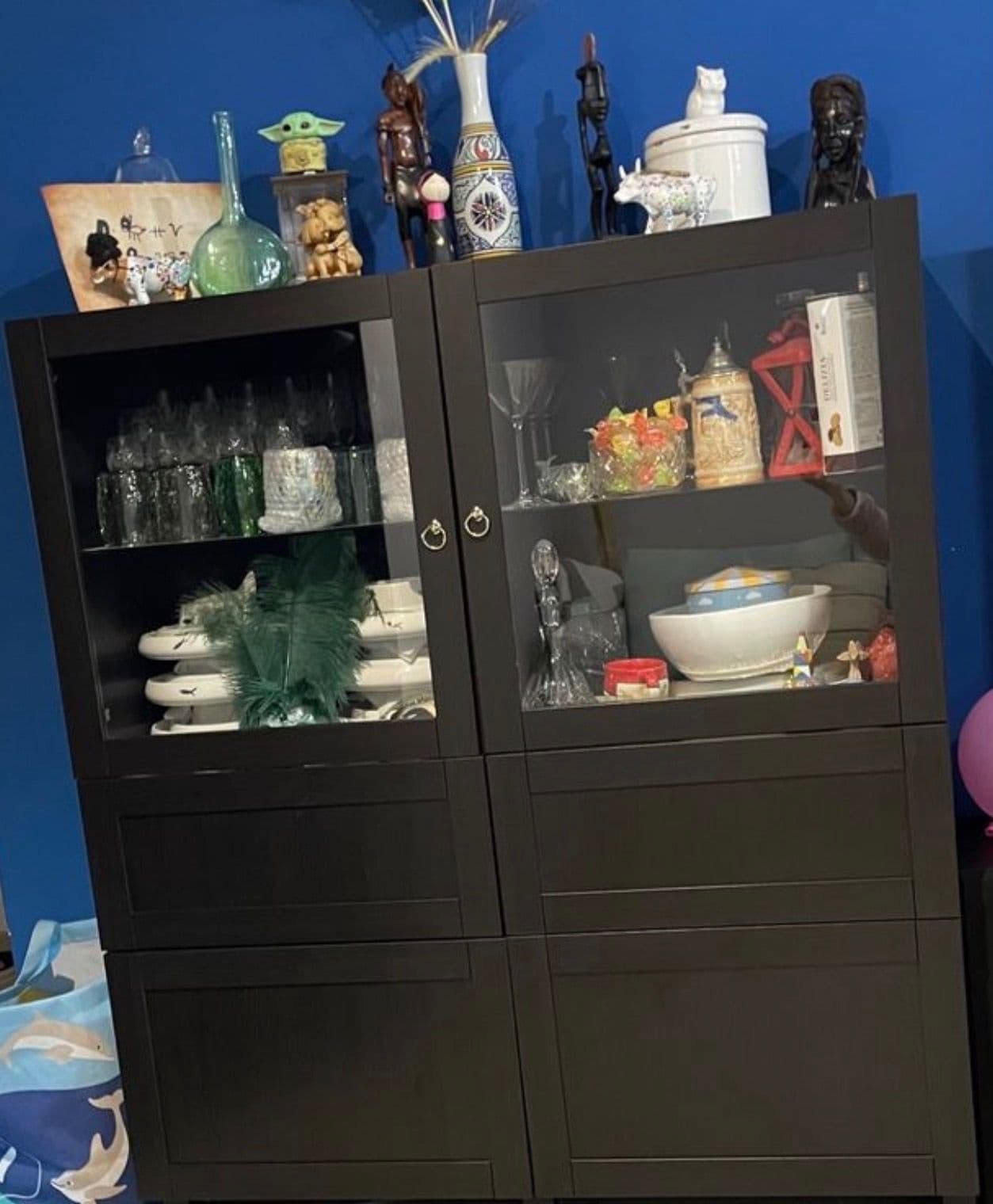 BESTÅ storage combination with doors, black-brown Lappviken/Sindvik black-brown clear glass, 180x42x112 cm