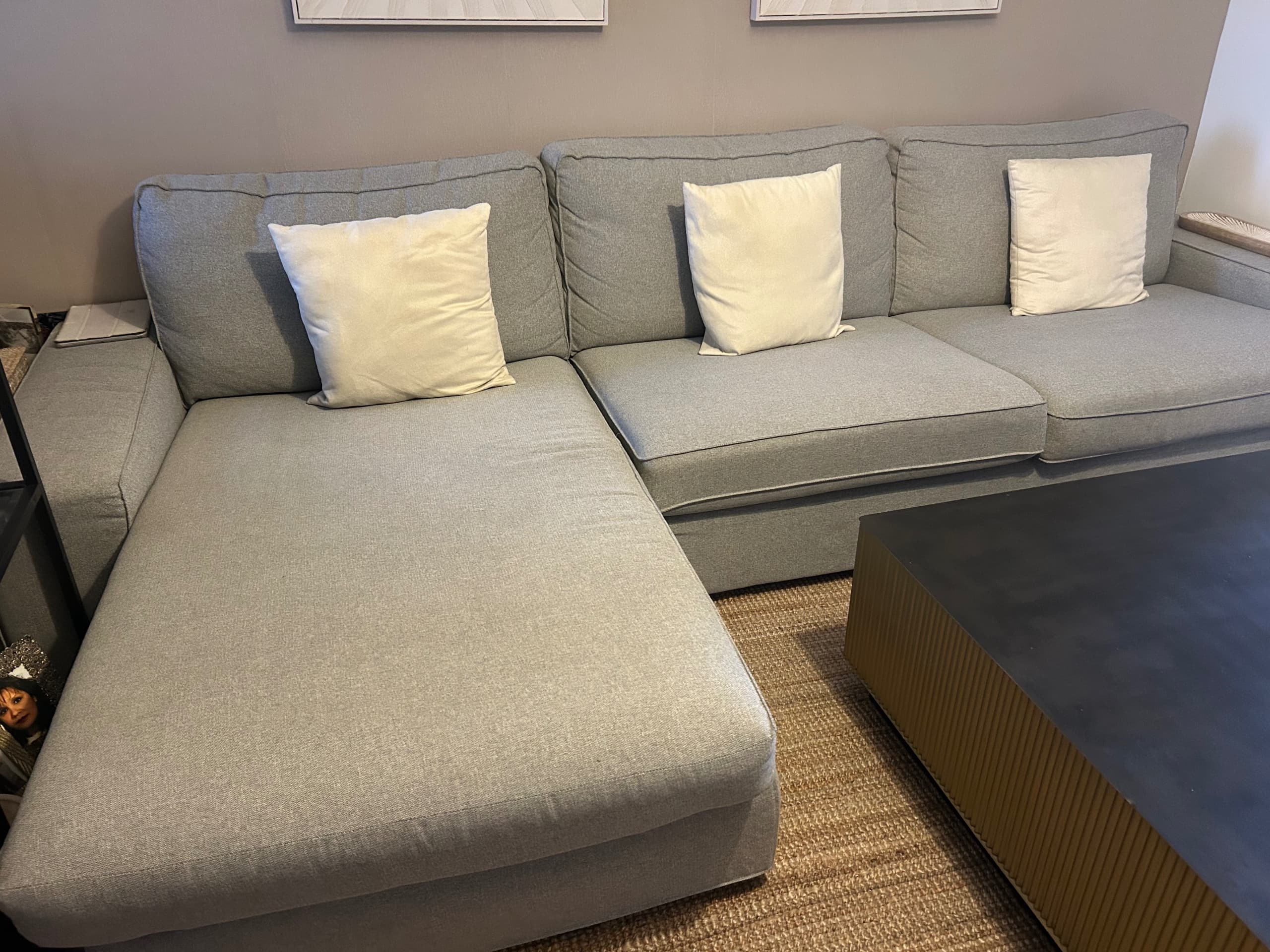 KIVIK sofá 4 +chaiselongue, Tibbleby beixe/gris
