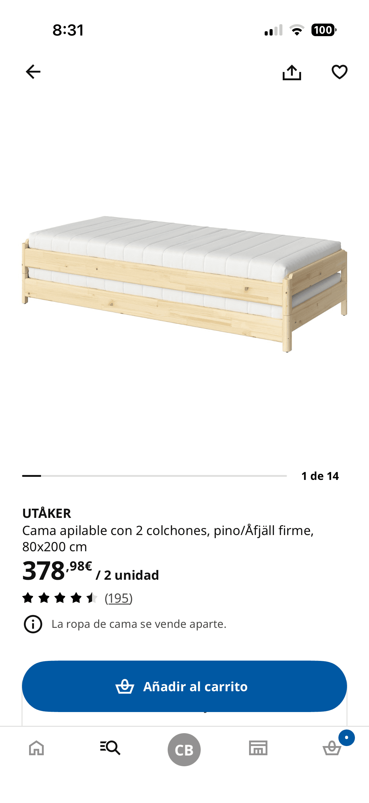 UTÅKER cama apilable, pino, 80x200 cm