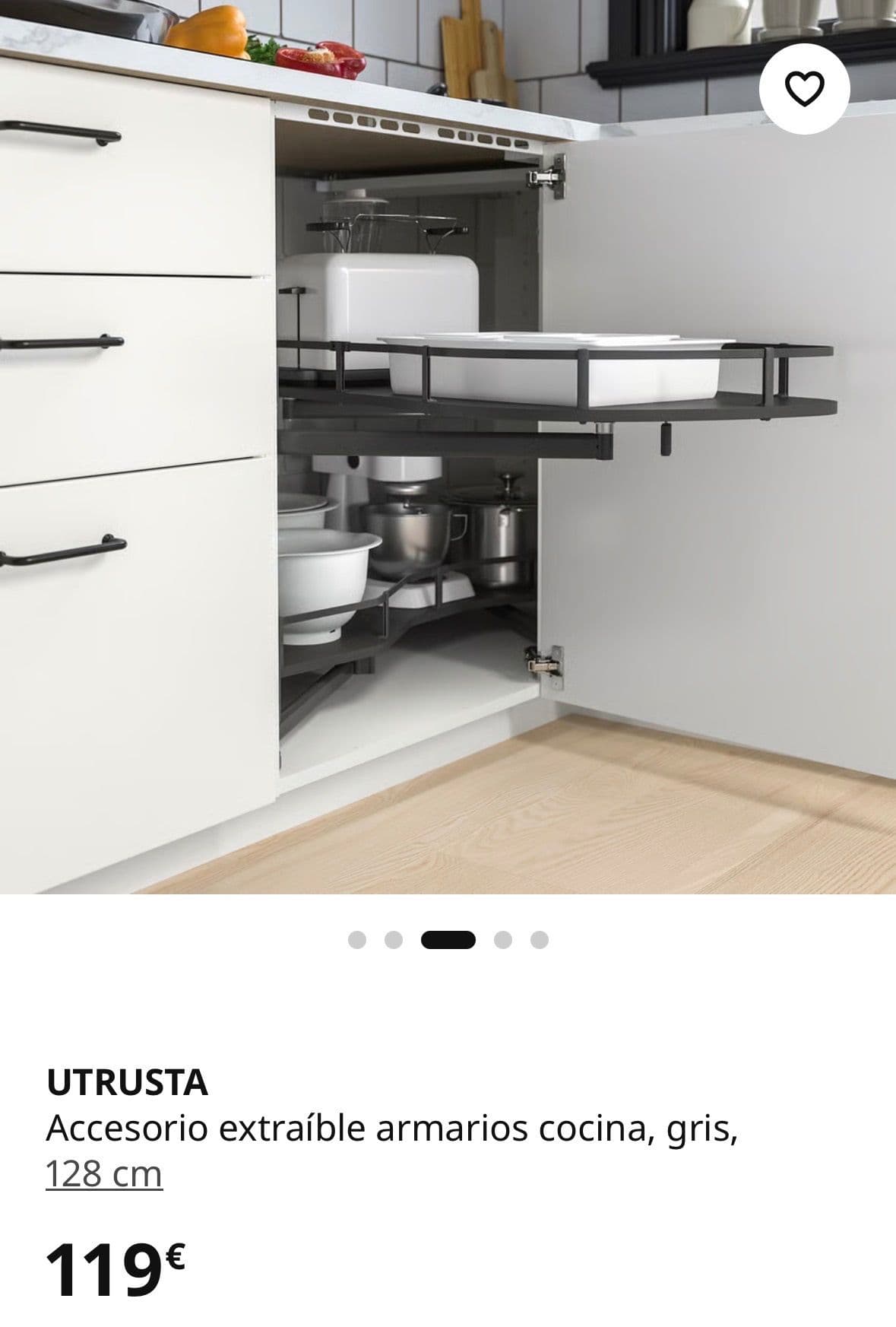 UTRUSTA accesorio extraíble armarios cocina, gris, 128 cm
