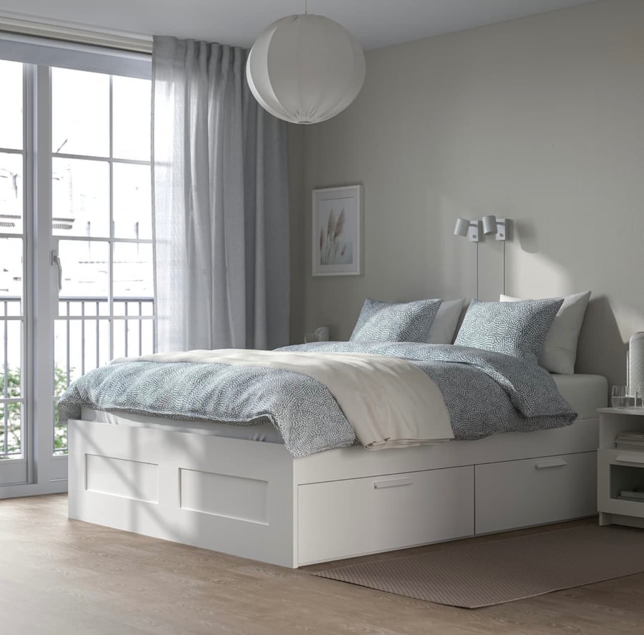 BRIMNES estrutura de cama con almacenaxe, branco/Leirsund, 140x200 cm