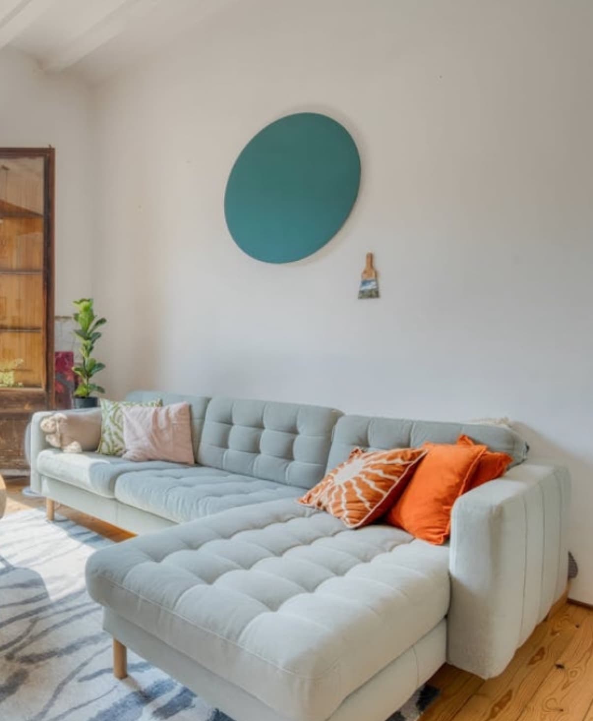 LANDSKRONA sofà de 3 places, amb chaise longue/Gunnared verd clar/fusta