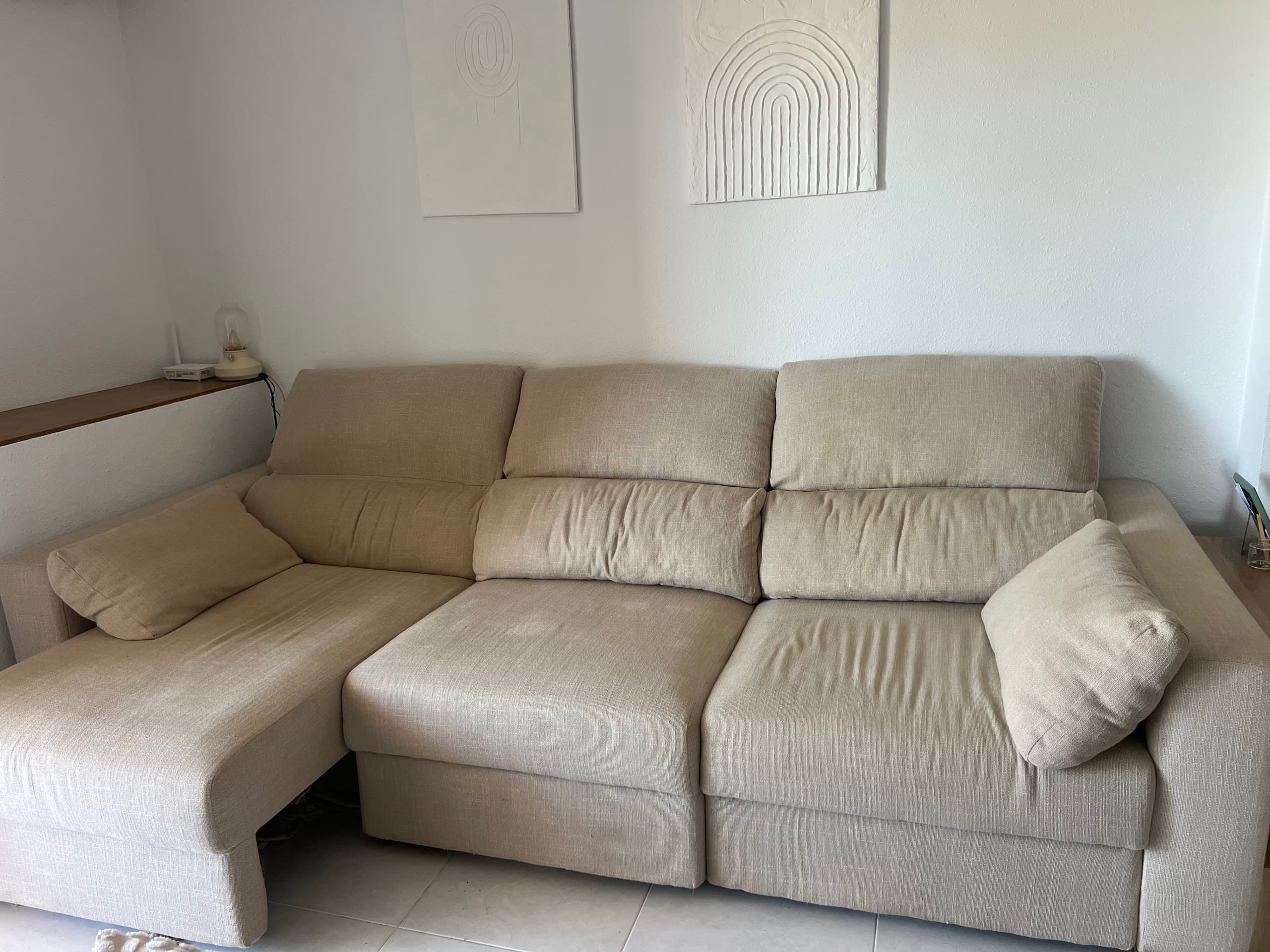 ESKILSTUNA 3-seat sofa with chaise longue, Hillared beige