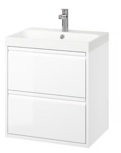 ÄNGSJÖN / BACKSJÖN armari amb calaixos/lavabo/aixeta, alta lluentor blanc, 60x48x69 cm