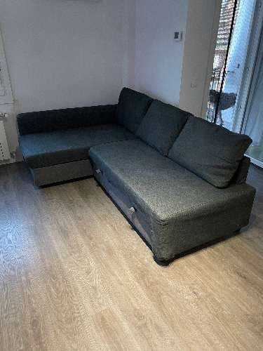 FRIHETEN sofà llit cantoner +emmagatzematge, Skiftebo gris fosc