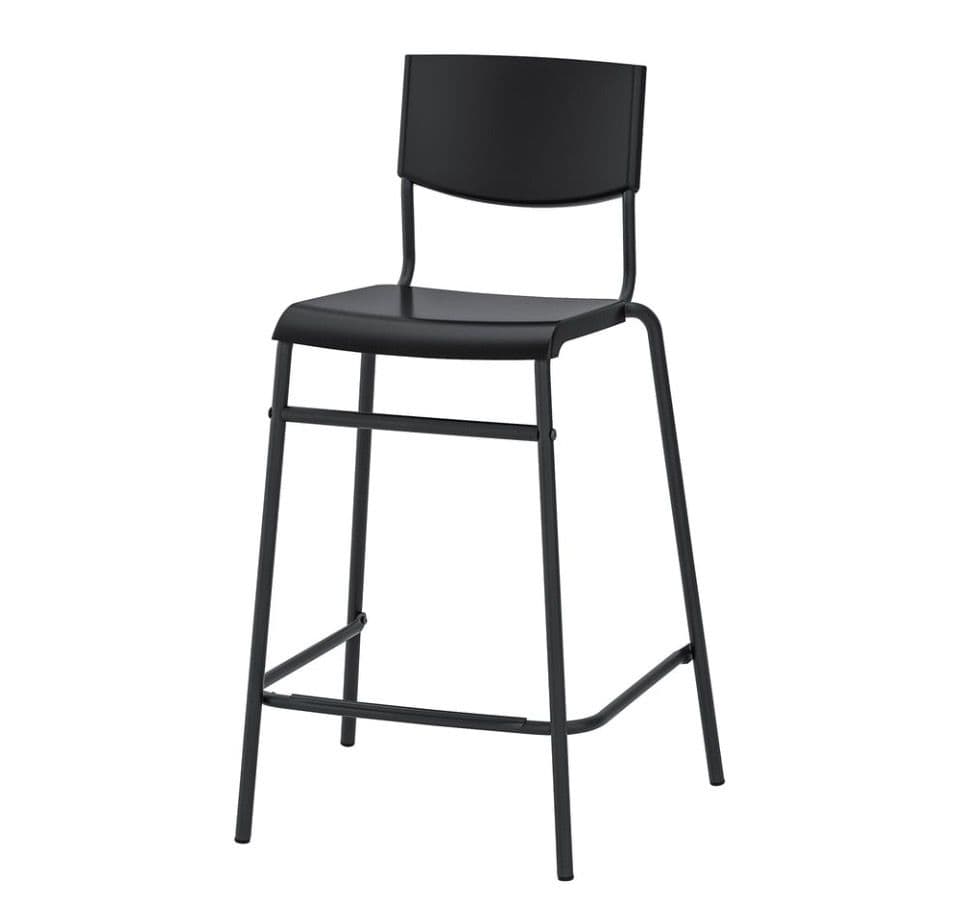 STIG tamboret alt amb respatller, alçària del tauler negre/negre, 63 cm