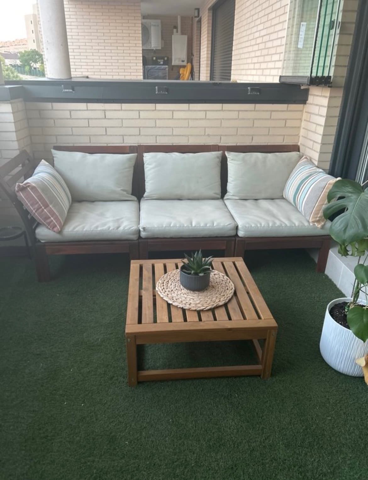 NÄMMARÖ modular easy chair, light brown stained outdoor/Frösön/Duvholmen beige, 81 cm