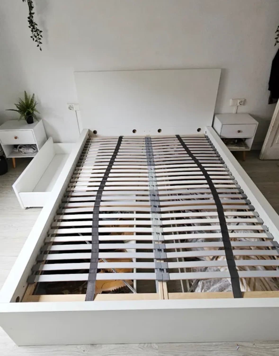 MALM estrutura de cama con 4 caixóns, branco/Lönset, 180x200 cm
