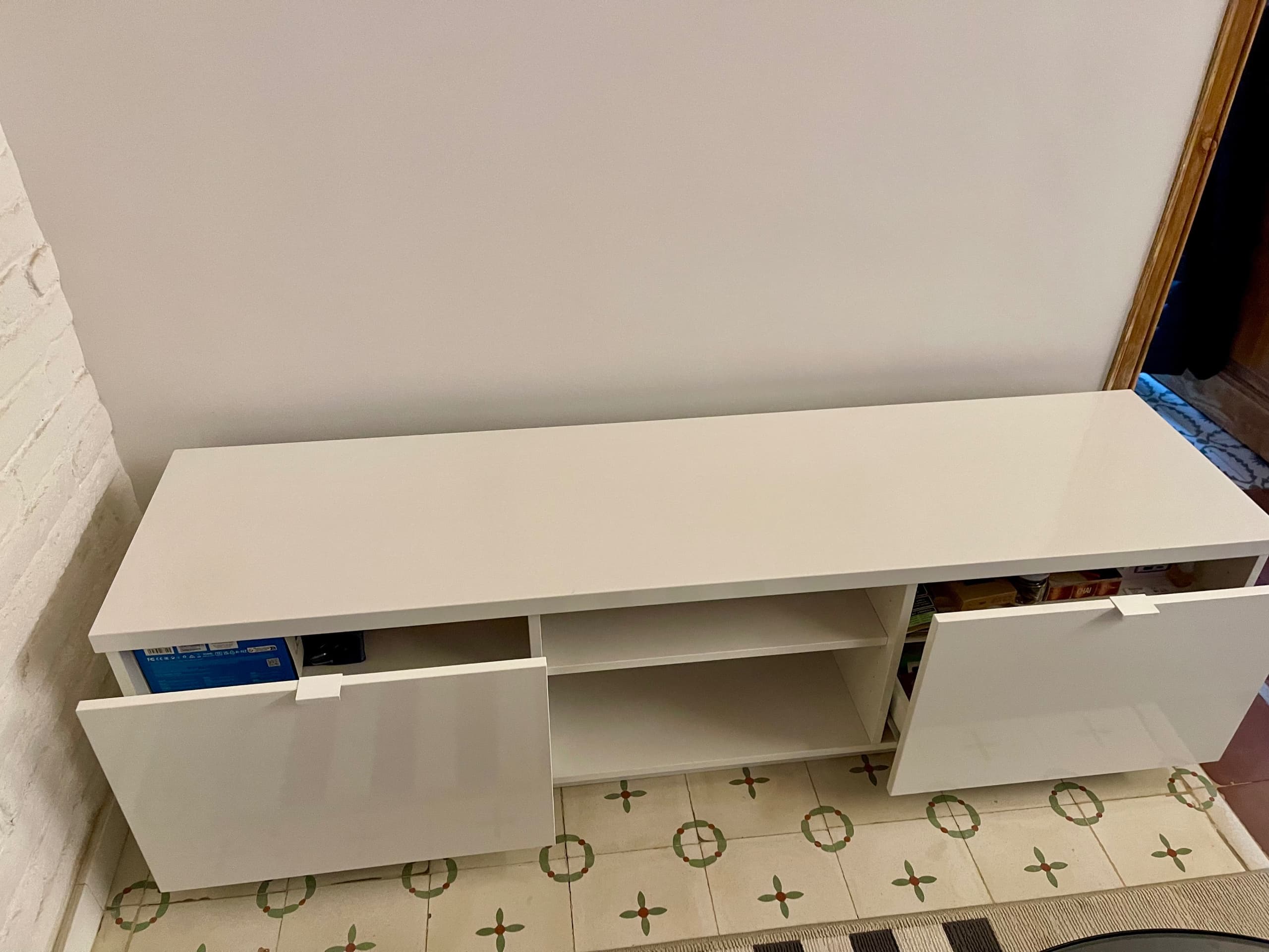 BYÅS banc de TV, alta lluentor blanc, 160x42x45 cm