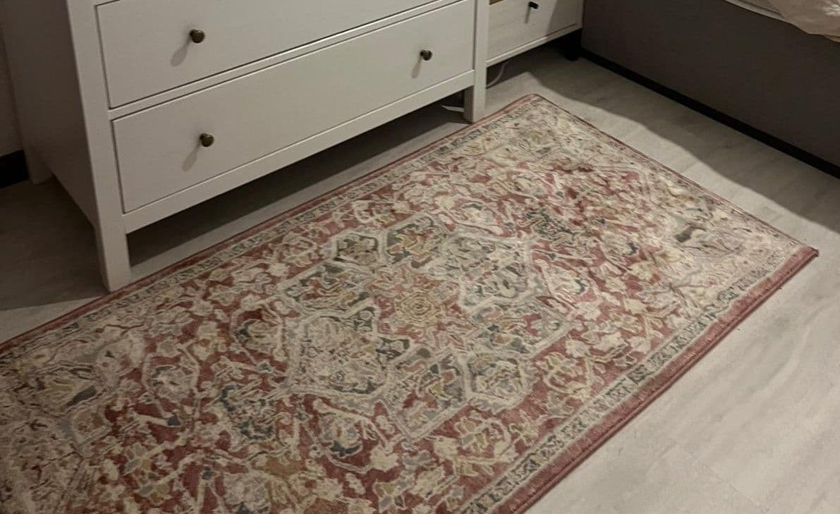 JÄRNVÄG alfombra, pelo corto, motivo decorativo rosa/beige, 80x150 cm